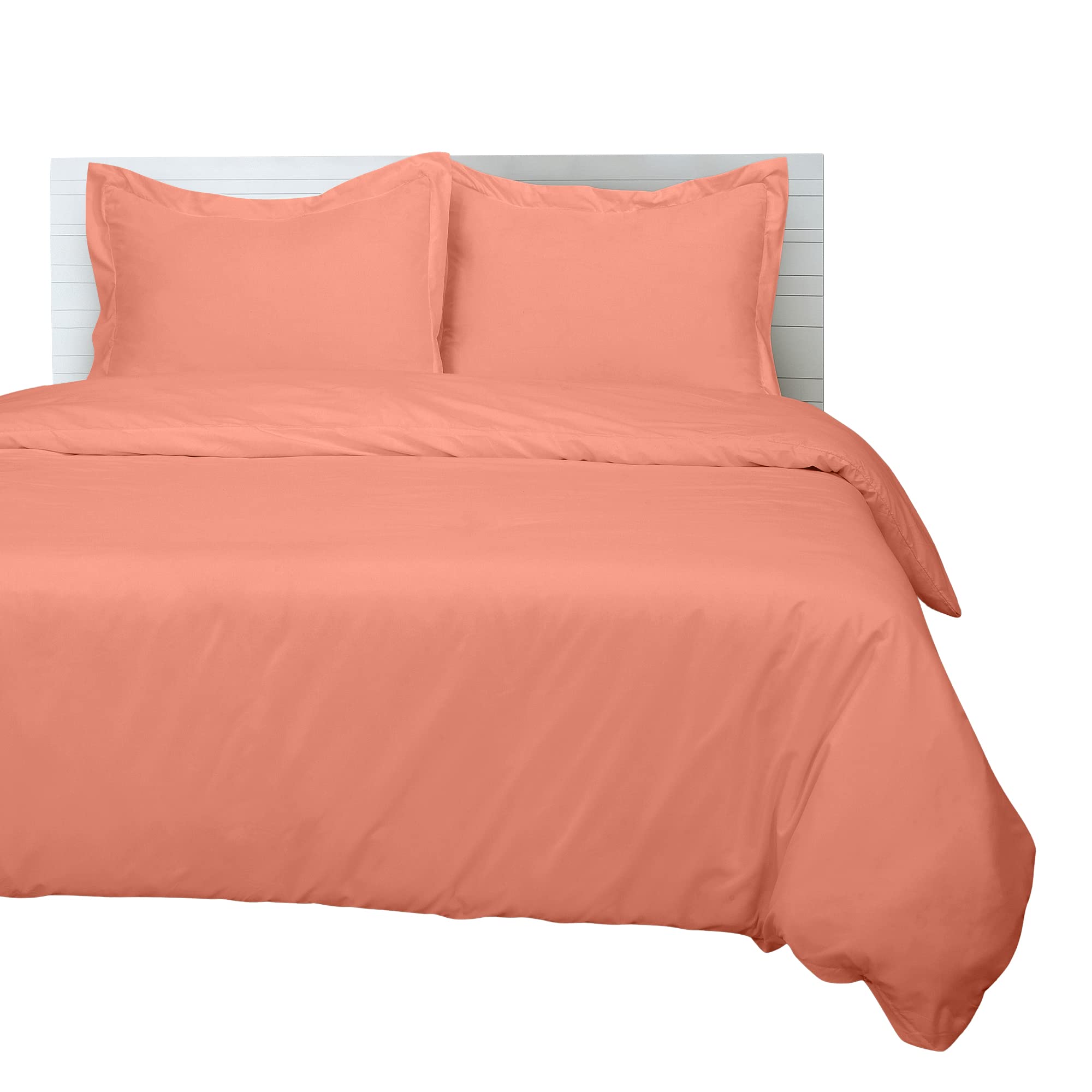 Royal Coral Duvet Cover Queen Size - 3 Piece Bedding Set with Button Closure - 1 Duvet Cover 90x90 Inches & 2 Pillow Shams - Soft Coral Bedding for Master Bedroom, Guest Room or Vacation Home - No Comforter Included