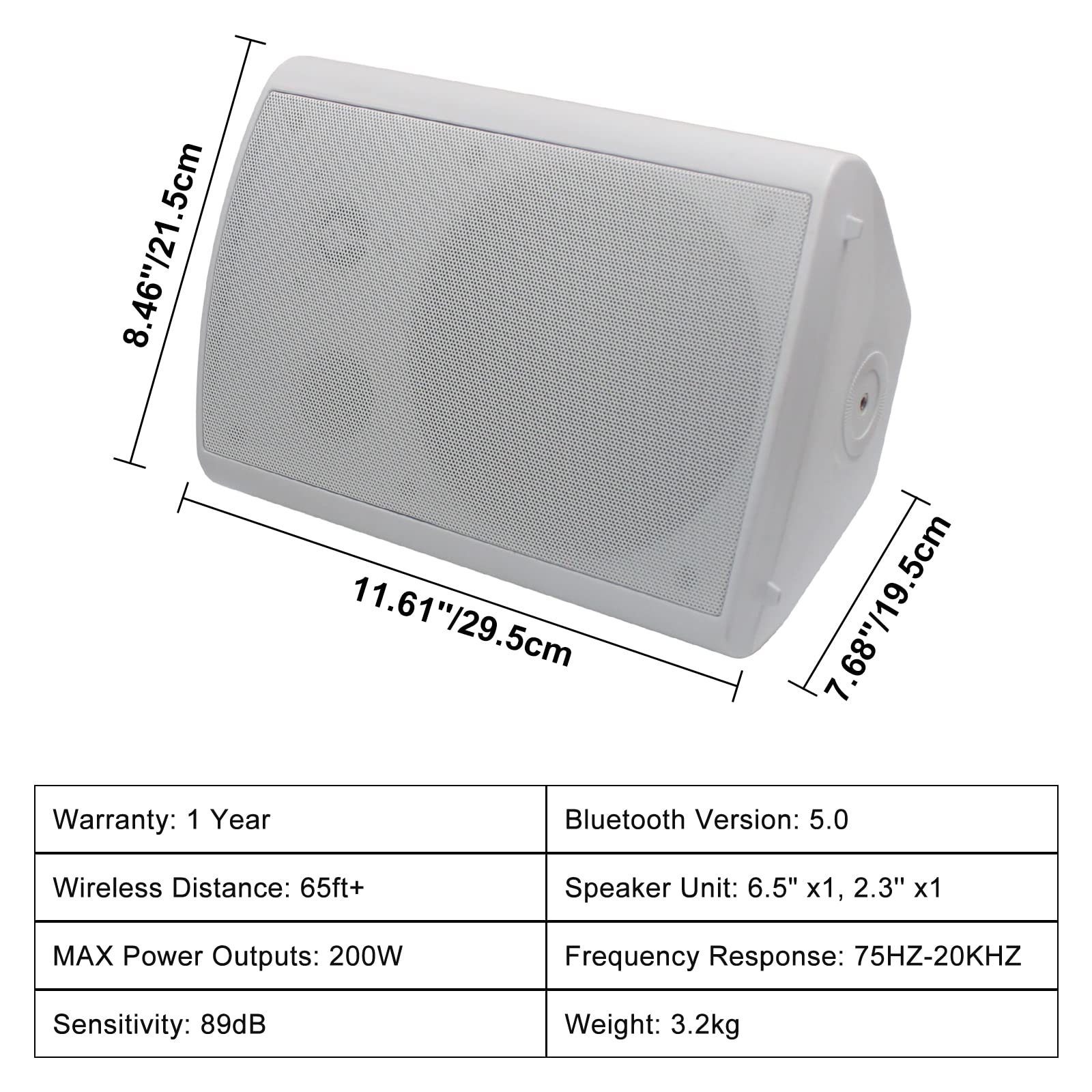 Herdio 800W 6.5 Inch Outdoor Bluetooth Waterproof Speakers with Amplifier - Wall Mounted Sound System for Patio, Garden, Pool Party - Enhanced Bass, Durable & Swivel Brackets (2 Pairs, White) - Perfect for Backyard BBQs, Outdoor Movies & Home Entertainment