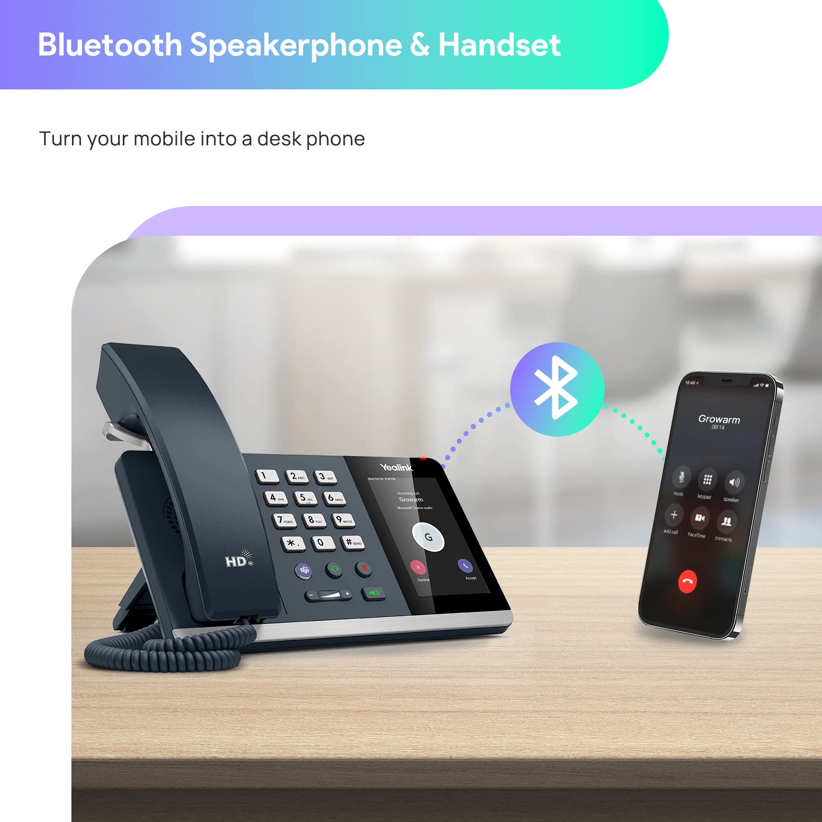 Yealink MP50 USB Phone Handset - Microsoft Teams & Skype for Business Certified, Bluetooth Desktop Phone for PC - Convert Mobile to Office Phone (No SIP/VoIP Registration) - Ideal for Remote Work, Call Centers & Home Office Setup