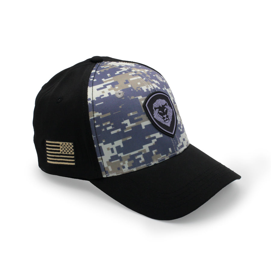VT Shield Logo Snapback Hat - Navy & Grey Digital Camo Design for Men & Women | Stylish Adjustable Baseball Cap for Outdoor Sports, Casual Wear & Street Fashion