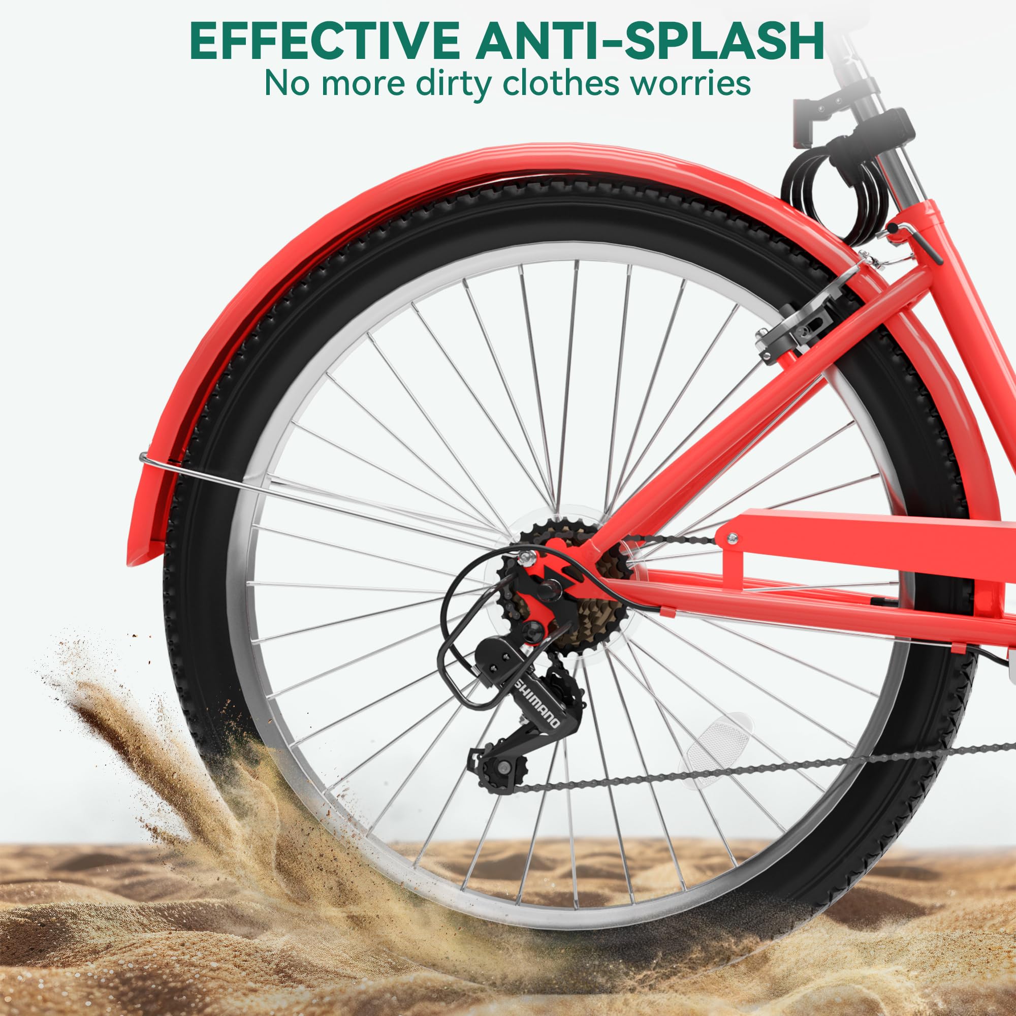 YITAHOME 24 & 26 Inch Beach Cruiser Bike for Adults - 7 Speed & Single Speed Commuter Bicycle with Step-Through Frame, Steel Construction & Full Fenders - Perfect for Beach Rides, City Commuting & Leisure Cycling