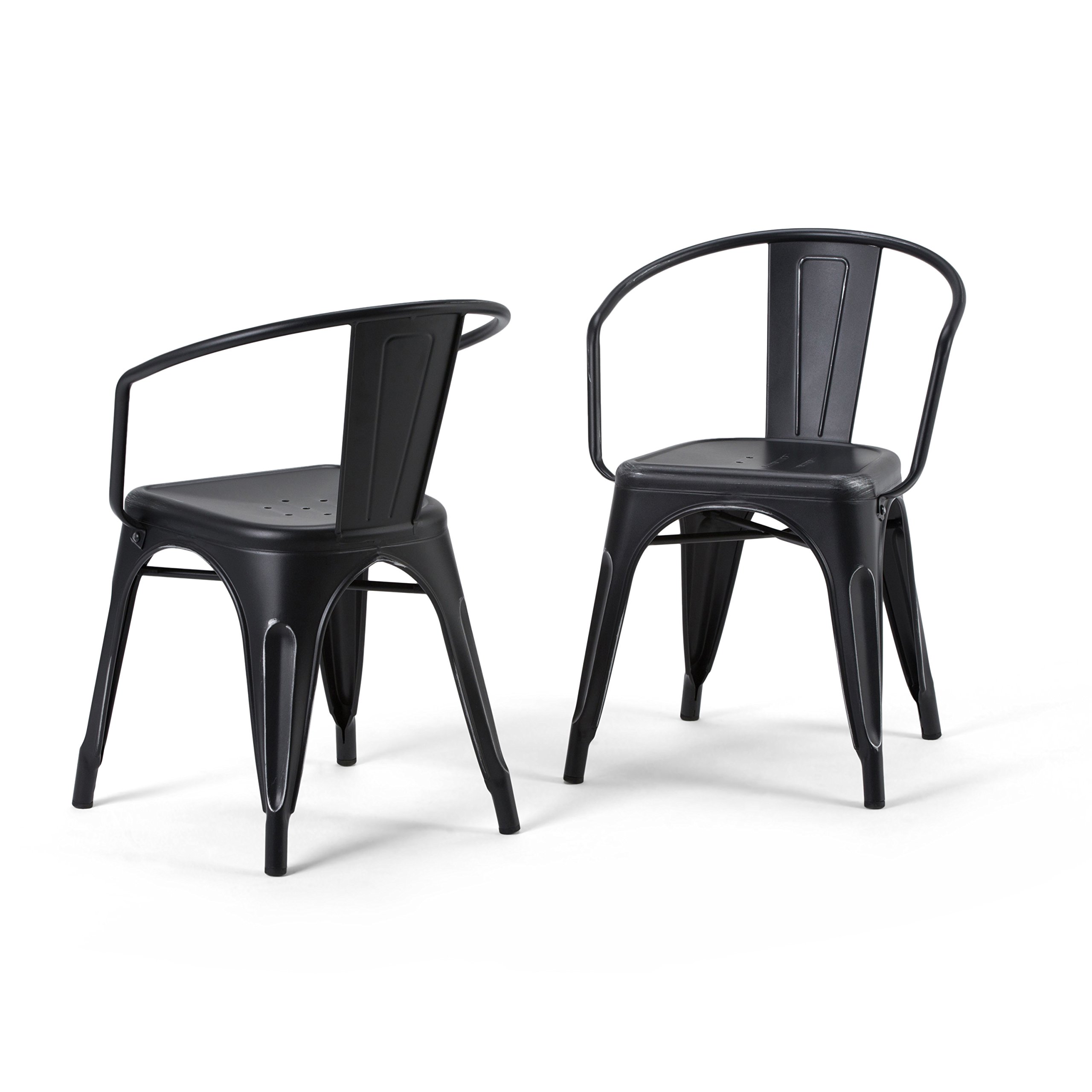 SIMPLIHOME Larkin Industrial Dining Chairs (Set of 2) - Distressed Black & Silver Metal Square Design - Modern Kitchen & Dining Room Furniture for Home, Restaurant, or Cafe