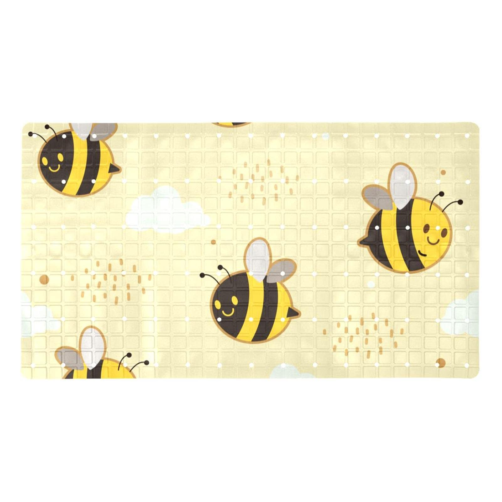 Non-Slip Kids Bathtub Mat with Cute Cartoon Bees Design - 15.1x26.8 Inch Shower Mat for Bath Safety, Machine Washable & Suction Cup Bathroom Floor Mat - Perfect for Toddlers' Bathtime & Nursery Decor