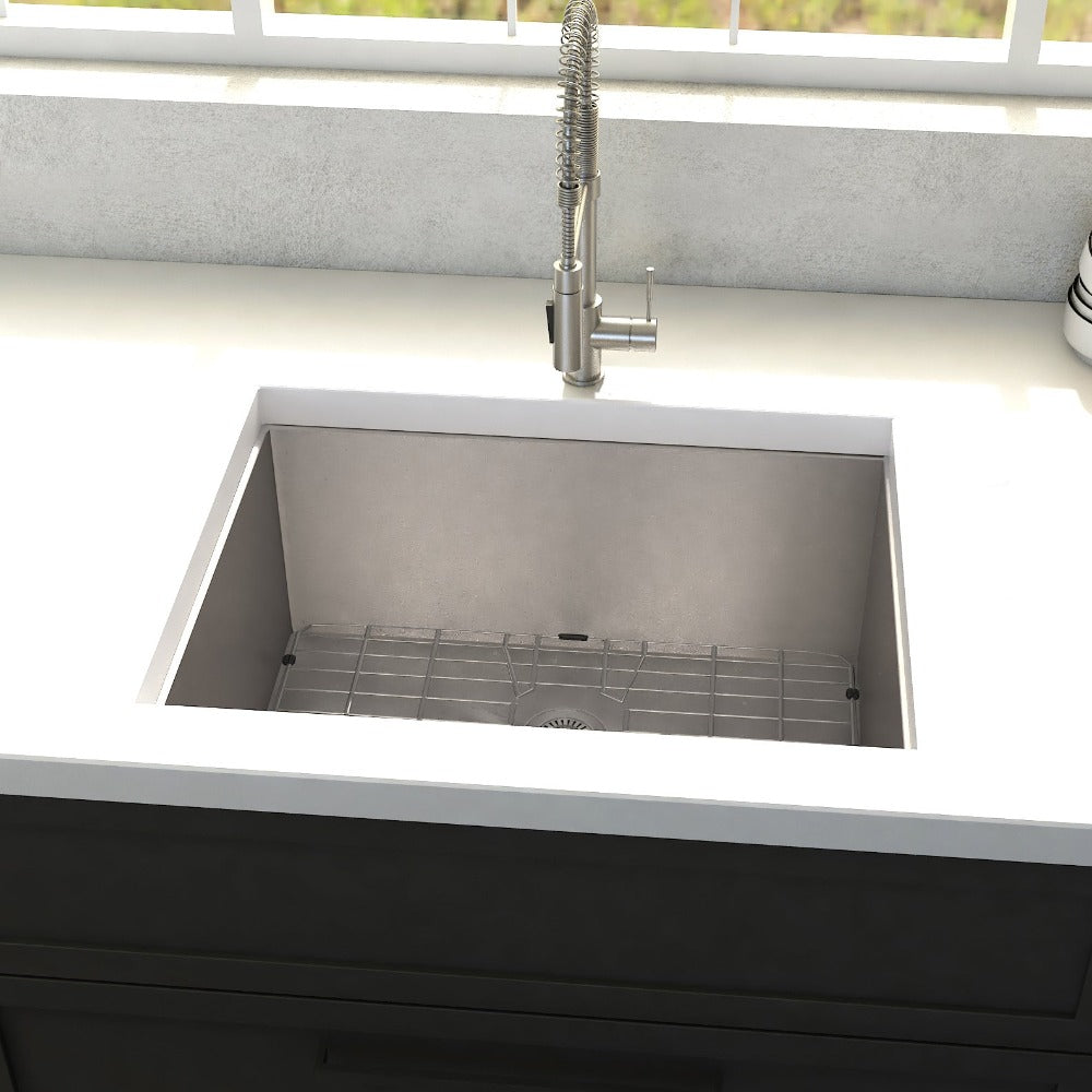 ZLINE Meribel 23-Inch Undermount Single Bowl Stainless Steel Kitchen Sink with Bottom Grid (SRS 23) - Perfect for Modern Kitchens, Dishwashing & Food Prep