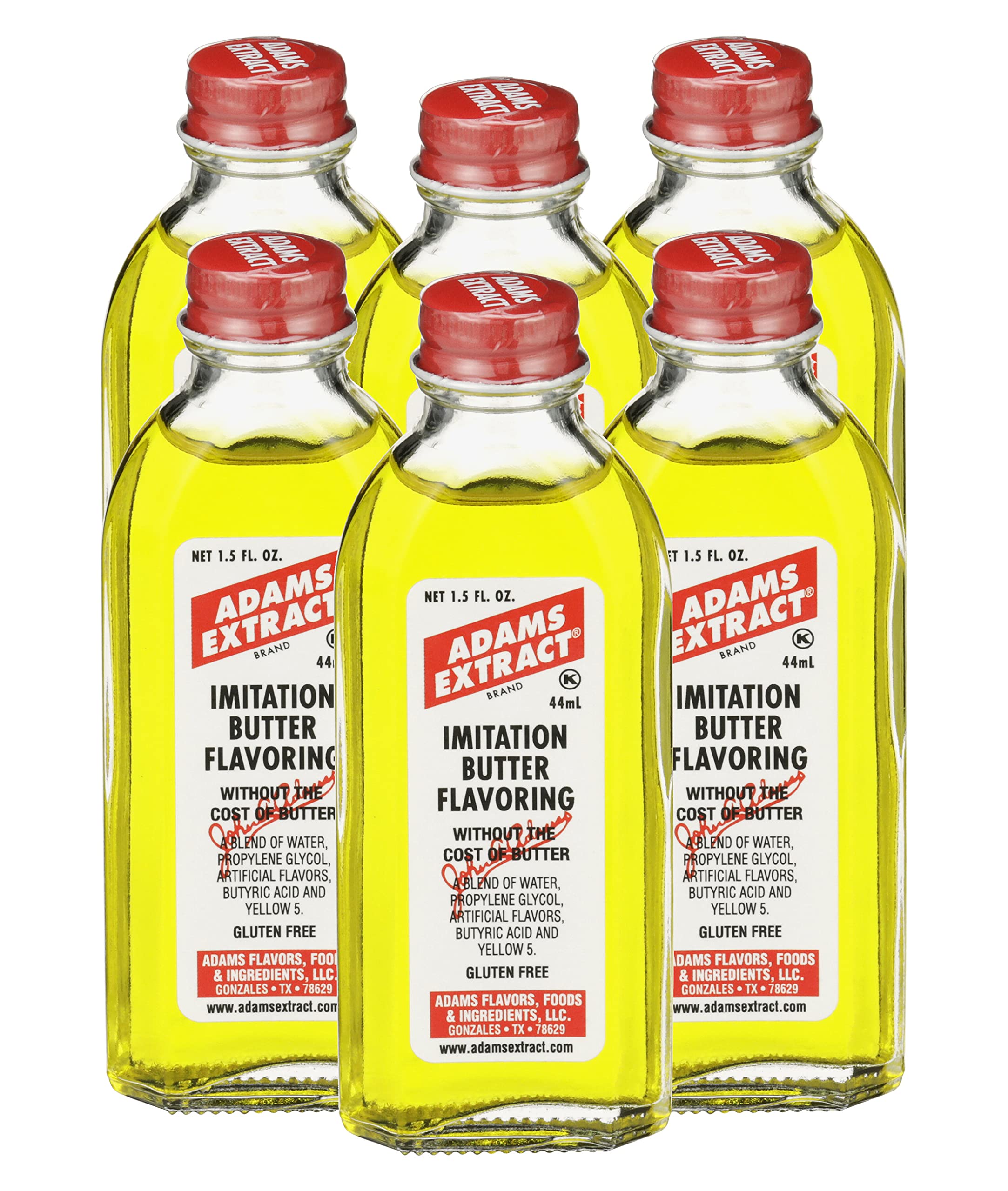Adams Extract Imitation Butter Flavoring - Gluten Free, 1.5 FL OZ Glass Bottle (Pack of 6) - Perfect for Baking, Cooking & Popcorn Seasoning