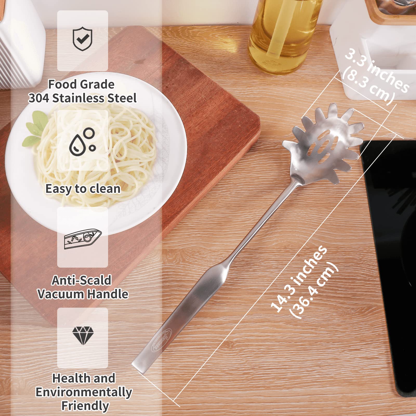 Premium Stainless Steel Egg Whisk & Spaghetti Server Set - Durable Kitchen Utensils for Baking & Cooking - Easy Clean Metal Kitchen Tools - Perfect for Pasta Making, Cake Mixing & Food Serving