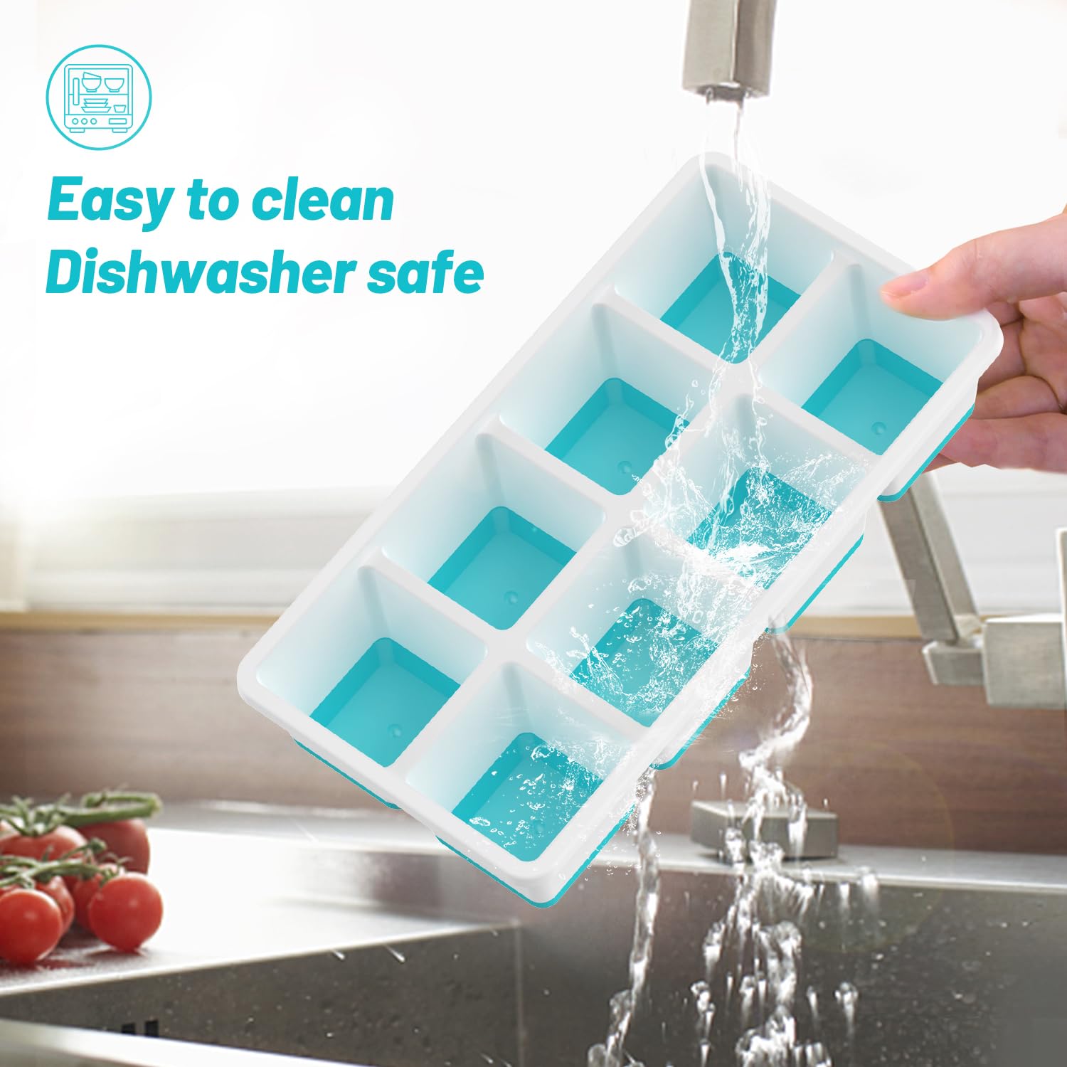 VEHHE 2 Pack Large Reusable Ice Cube Trays with Lids - Easy Release Silicone Ice Cube Molds for Whiskey, Cocktails & Drinks - Perfect for Home Bars, Parties & Summer Beverages