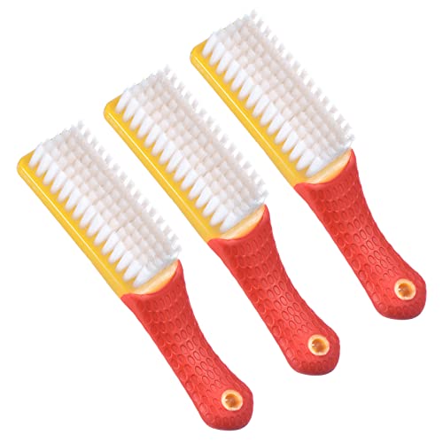 PATIKIL 3-Pack Plastic Scrub Brush with Silicone Handle - Multi-Purpose Groove & Gap Cleaning Tool for Shoes, Hats, Clothes (Yellow & Red) - Perfect for Household Cleaning, Car Detailing & Pet Care