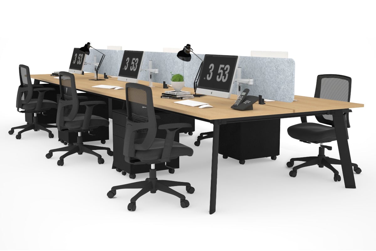 6-Person Workstation with Black Frame - 1600L x 700W Dimensions - Ideal for Office, Conference Room, or Coworking Space