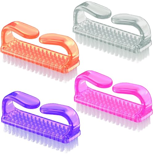 4 Pack Nail Brush Set with Plastic Handle - 4 Different Types for Cleaning Fingernails & Toenails - Easy to Use Nail Scrub Brush for Men & Women - Perfect for Home, Salon, Travel & Pedicure Care