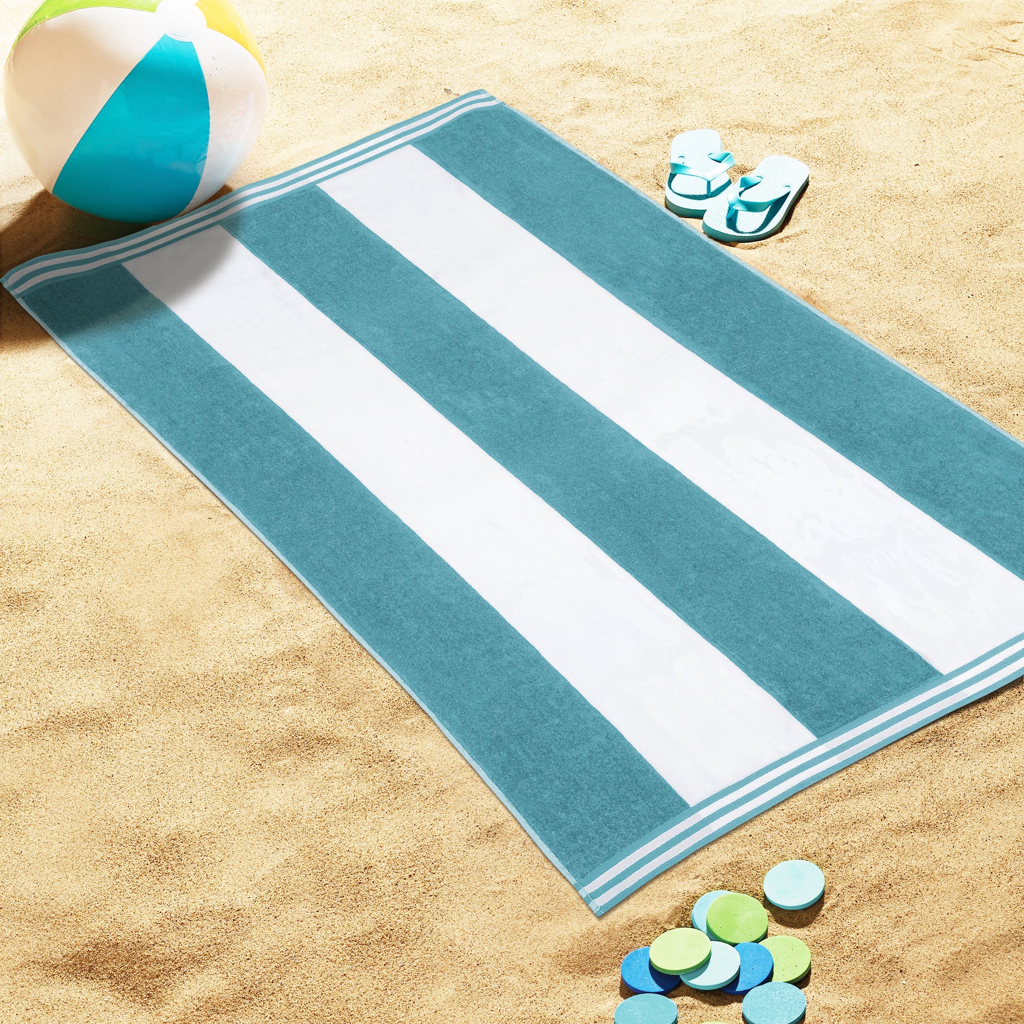 Premium Cabana Stripe Oversized Cotton Beach Towel Set of 2, 4, or 6 - Soft, Absorbent & Quick-Drying for Pool, Beach, Vacation & Spa Use
