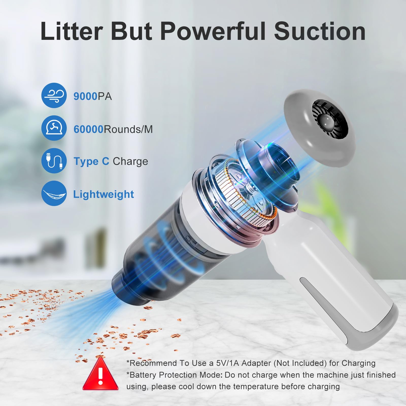 Mini Cordless Car Vacuum Cleaner - 9KPa Powerful Wireless Handheld Vacuum with USB-C Charging | 3-in-1 Portable Vacuum, Air Blower & Pump for Small Spaces | Perfect for Car, Home, Office & Travel Cleaning
