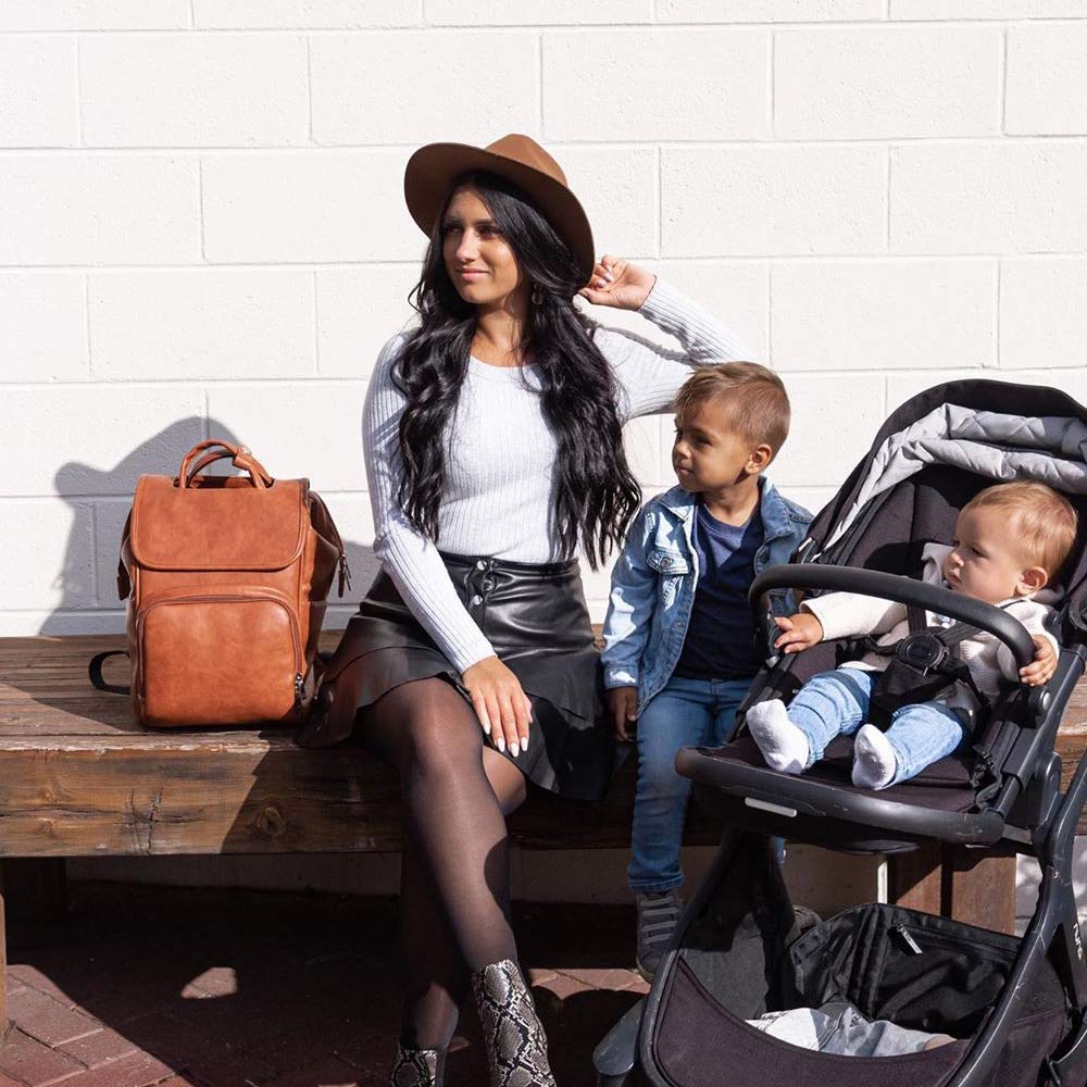 HAHASOLE Leather Diaper Backpack for Women - Waterproof Baby Travel Bag with Multiple Pockets, Stylish & Durable Diaper Bag for Moms - Perfect for Daycare, Travel, and On-the-Go Parenting