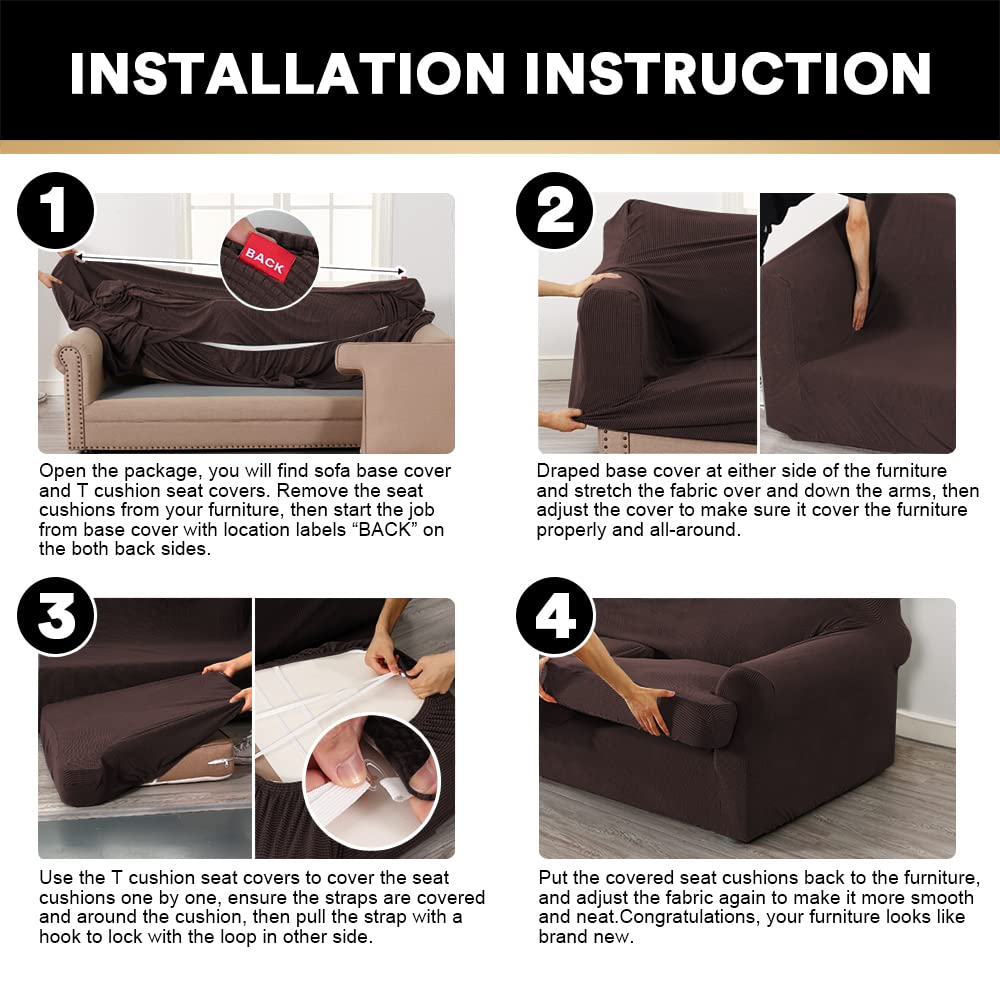 PrinceDeco 2-Piece Stretch Armchair Slipcover Set with T-Cushion Cover - Soft Furniture Protector for Living Room, Sofa & Lounge Chairs - Machine Washable Brown Fabric - Perfect for Home Decor & Pet Protection