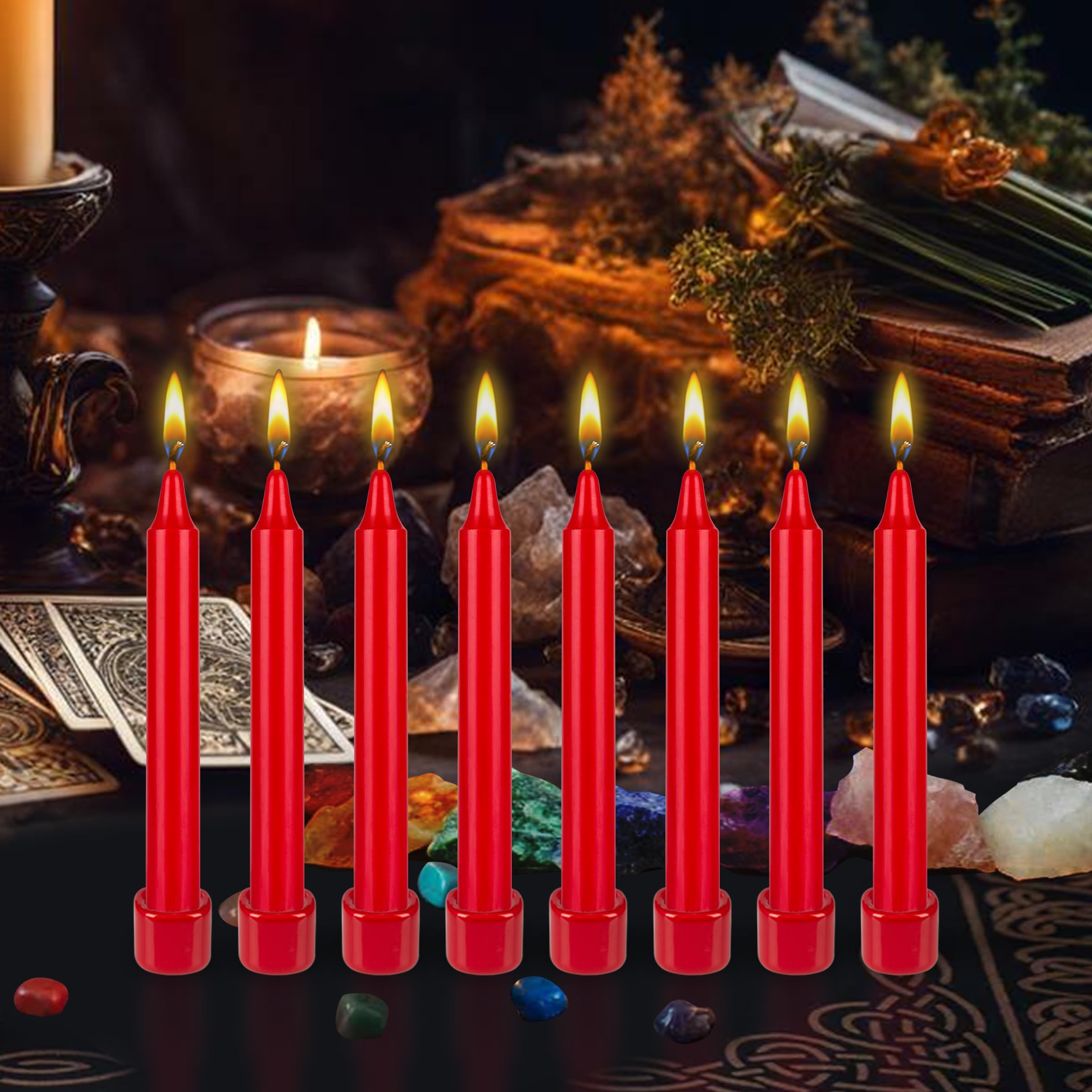 8-Pack Red Unscented 5-Inch Taper Candles for Dining Table, Church, Wedding Decor & Emergency Lighting - Household Essentials