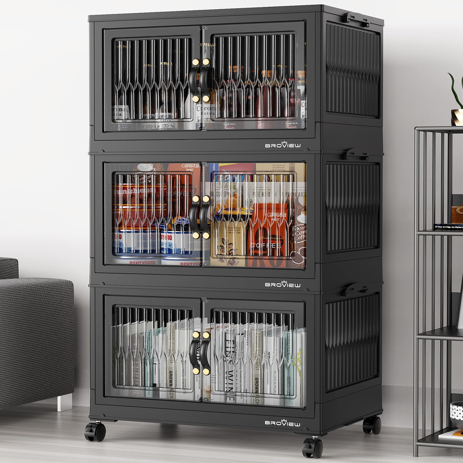 84 Qt Stackable Storage Bins with Lids - 3-Pack Black Collapsible Closet Organizer with Wheels | Plastic Storage Drawers for Clothes, Toys & Home Organization | Perfect for Bedroom, Garage & Dorm Room Storage Solutions