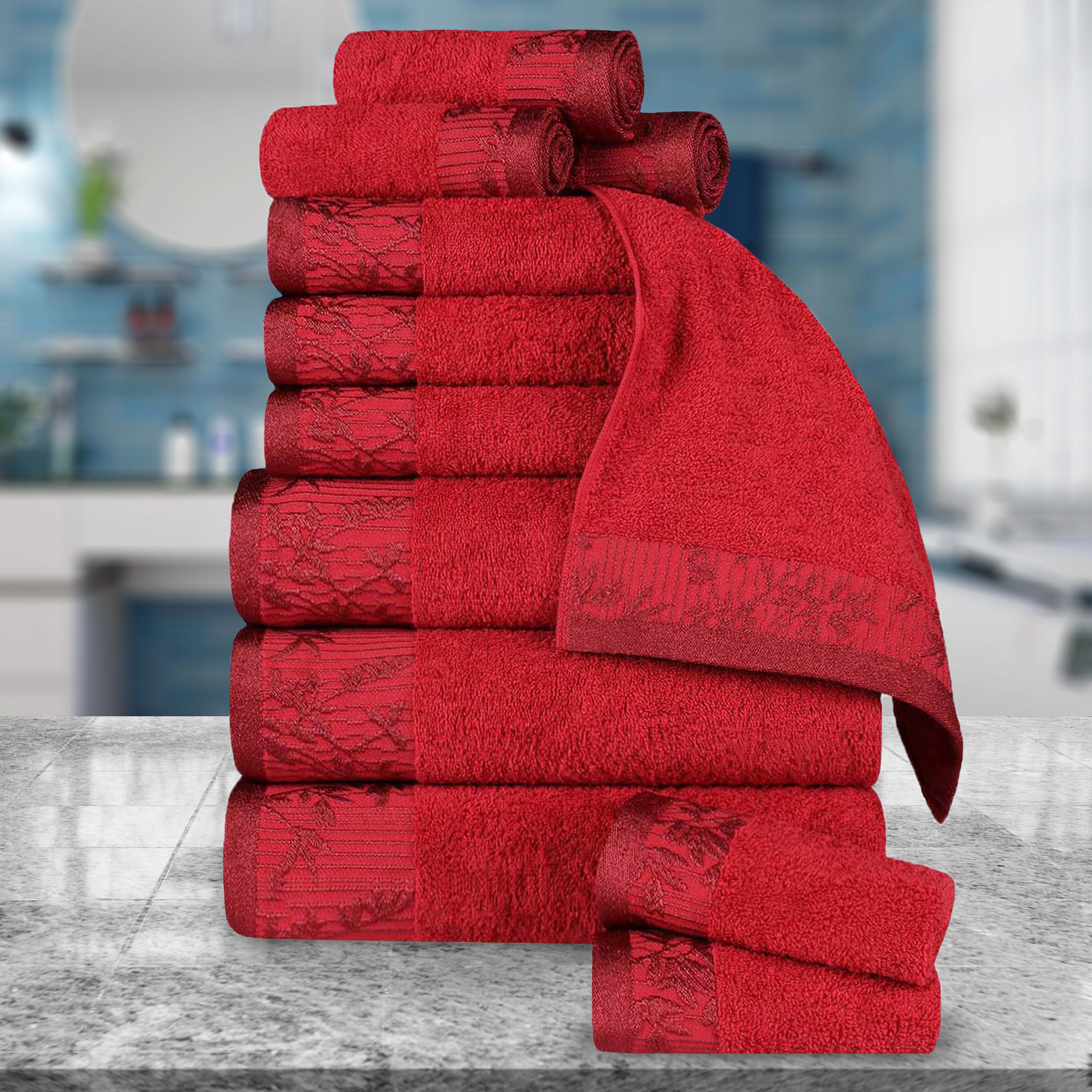 12-Piece Wisteria Cotton Floral Embroidered Jacquard Bath Towel Set | Luxury Soft Absorbent Towels for Spa, Bathroom & Guest Use
