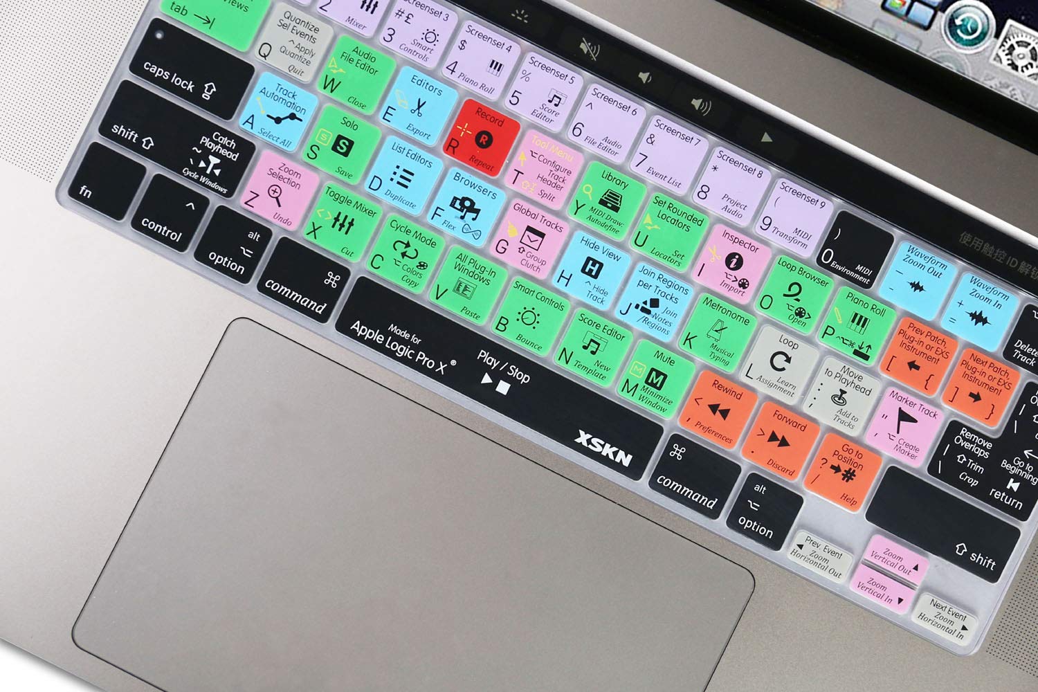 XSKN Logic Pro English Silicone Keyboard Cover for MacBook Pro 16-inch A2141 & 13.3-inch A2251 A2289 A2338 M1 - Touch Bar Shortcuts Skin (US/EU Version) - Perfect for Music Production, Video Editing & Office Work