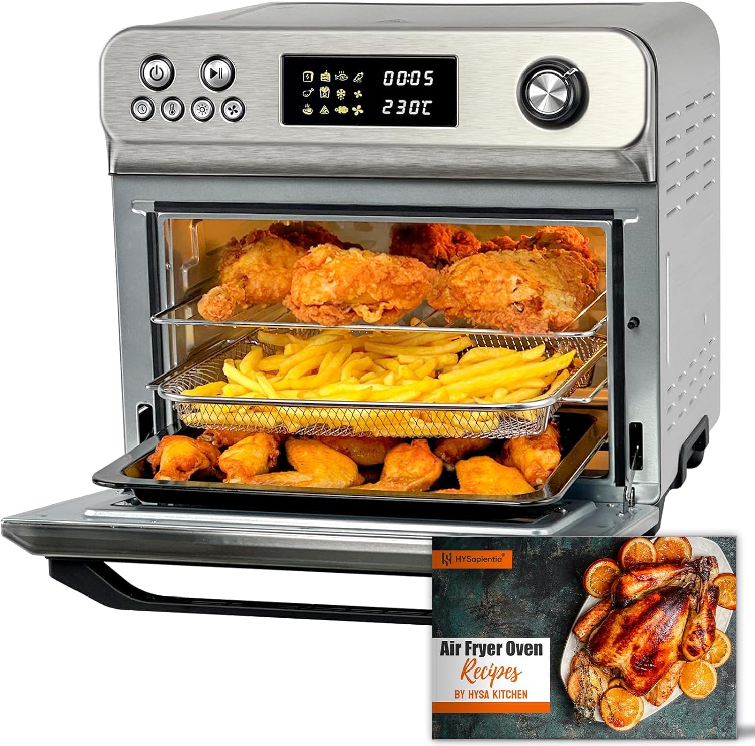 HYSapientia® 24L Large Air Fryer Oven with Rotisserie - 1800W 10-in-1 Digital Countertop Convection Toaster Oven with Grill, Stainless Steel Interior & Full Accessory Set - Perfect for Baking, Roasting, Air Frying & Family Cooking