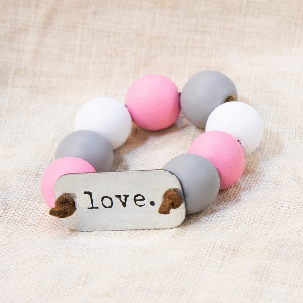 COLLECTIVE HOME - Handmade Wooden Bead Napkin Rings Set of 12, Rustic Farmhouse Table Decor for Weddings, Birthdays & Family Gatherings - Perfect for Holiday Dinners & Special Occasions (Love Design)