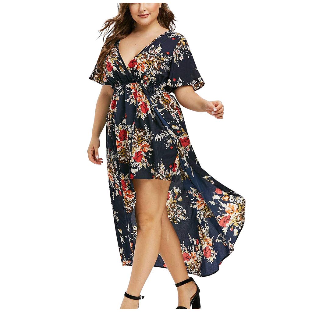 Floral Bell Sleeve High Low Maxi Dress for Women - Plus Size Printed Cocktail Dress for Party, Wedding & Special Occasions