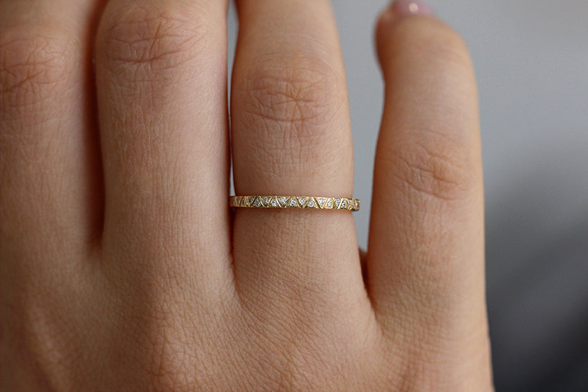 Engraved Diamond Eternity Band - Geometric Pattern Wedding Ring for Women | Perfect for Anniversary Gifts, Bridal Jewelry & Special Occasions