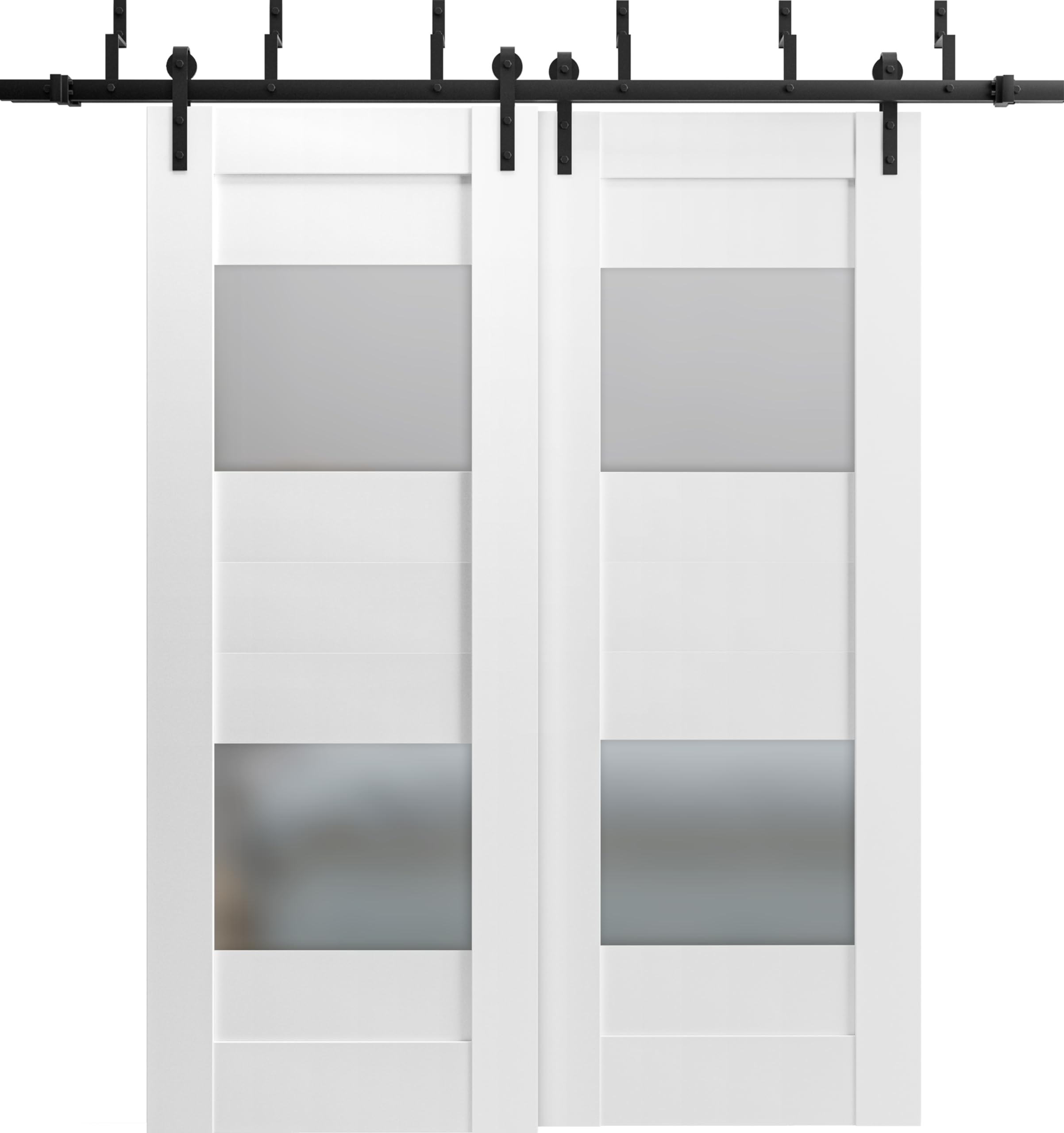 VDOMDOORS 48 x 84 Inch Sliding Closet Doors - Opaque Glass 2 Panel Barn Bypass Doors with 6.6ft Rails Hardware Set (White Silk, Modern Style) | Solid Wood Bedroom Wardrobe Door for Home & Office Organization