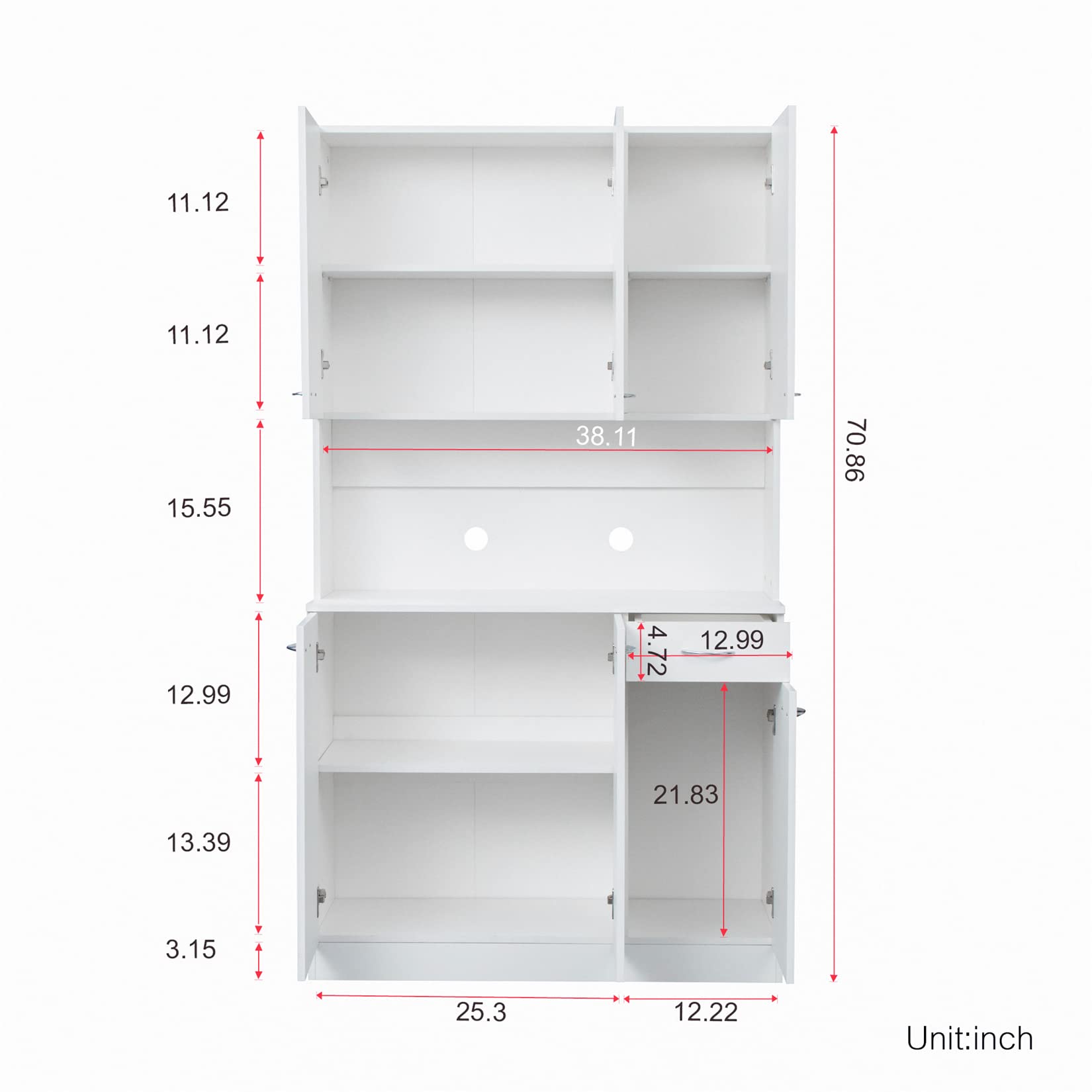 Bellemave 6-Door Kitchen Pantry Storage Cabinet with Adjustable Shelves, Freestanding Buffet Hutch & Microwave Stand with Drawer - White | Perfect for Home, Office & Small Space Organization