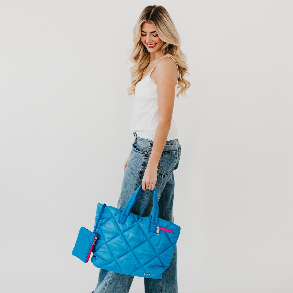 Presley Puffer Quilted Tote Bag with Detachable Pouch - Stylish Winter Shoulder Bag for Women, Perfect for Work, Travel & Shopping
