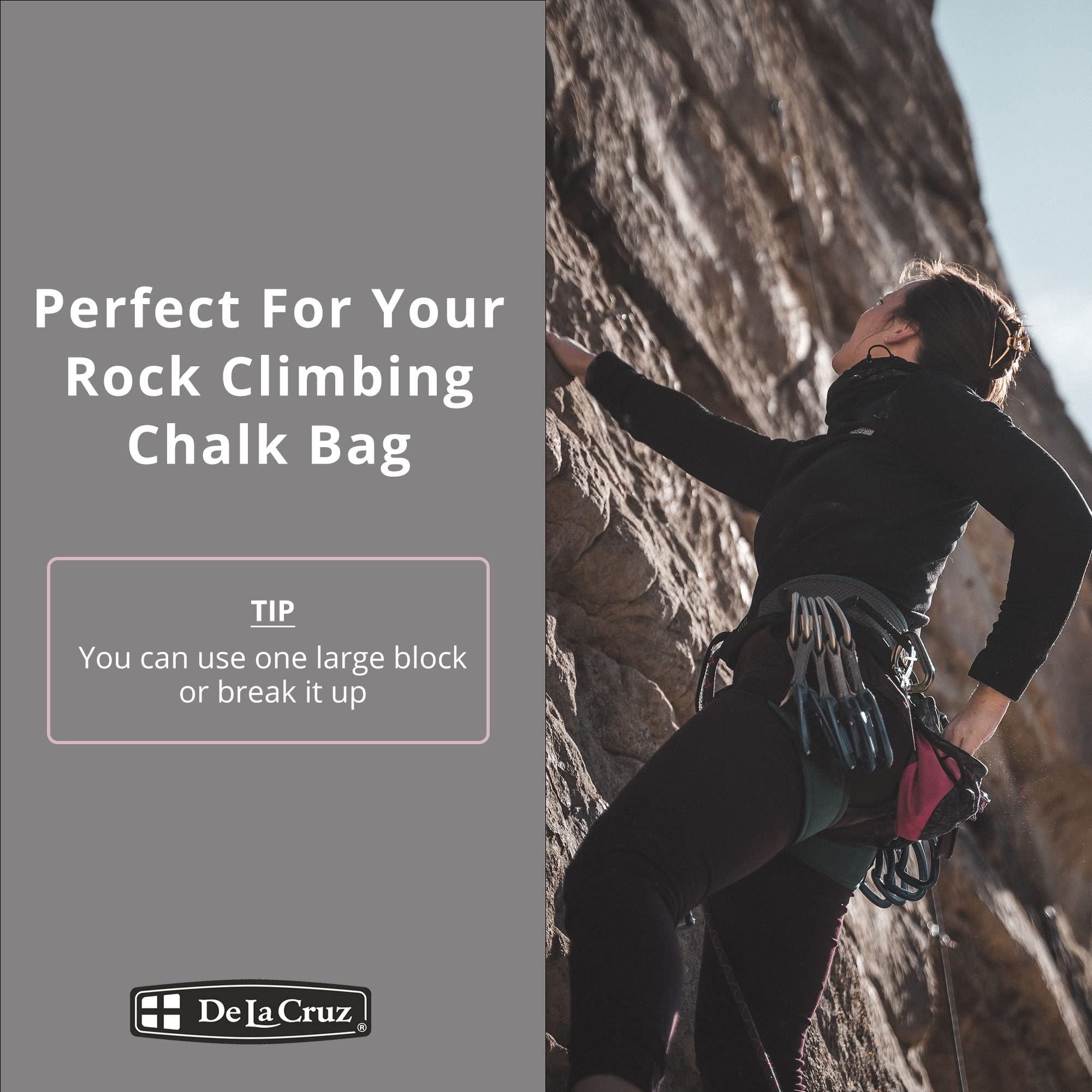 Premium De La Cruz Magnesium Carbonate Gym Chalk Block - Ideal for Weightlifting, Gymnastics, Rock Climbing & CrossFit - Non-Slip Grip Enhancer for Better Performance in Workouts & Sports Training