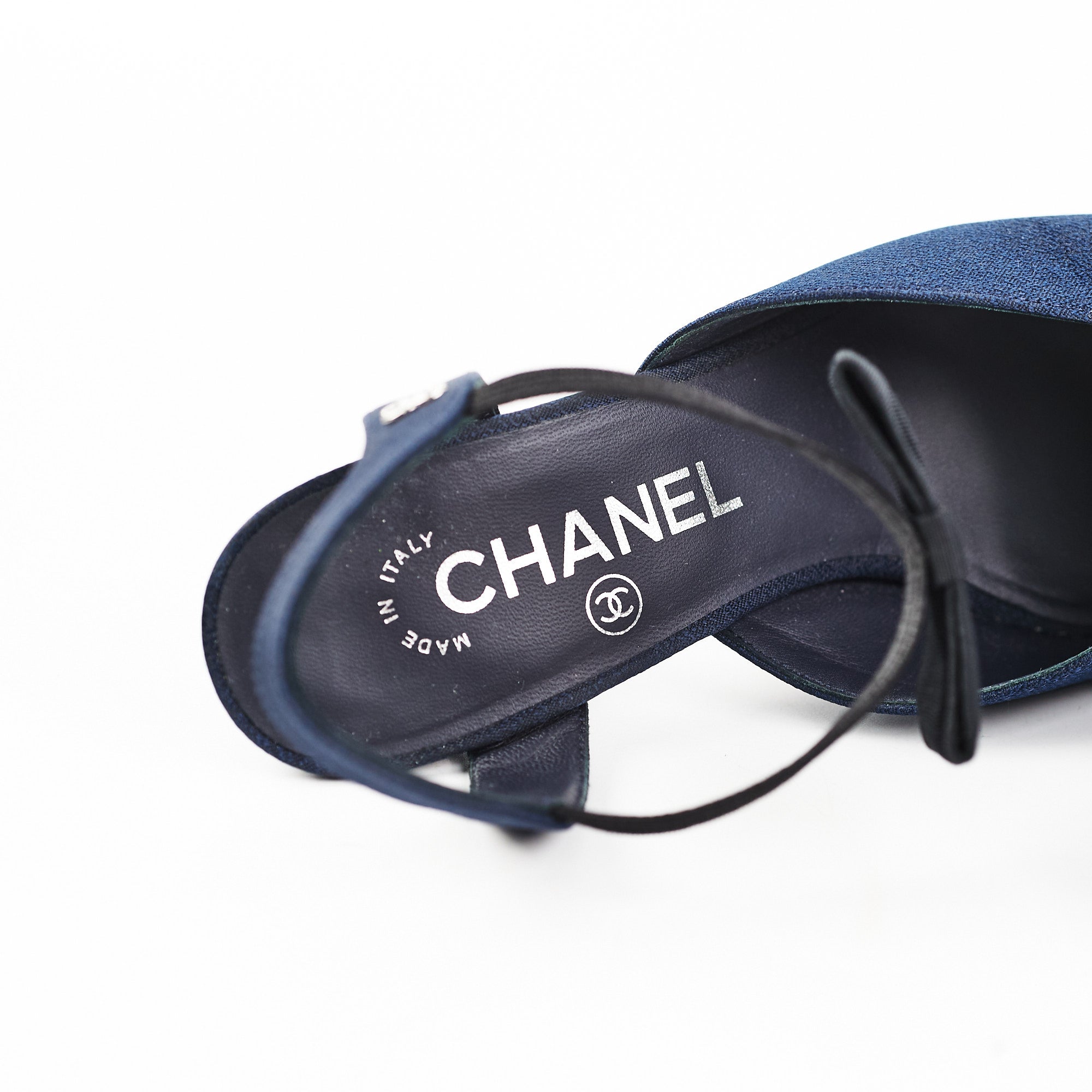 Chanel Navy Bowtie Slingback Heels - Elegant Women's Dress Shoes for Weddings, Parties & Special Occasions