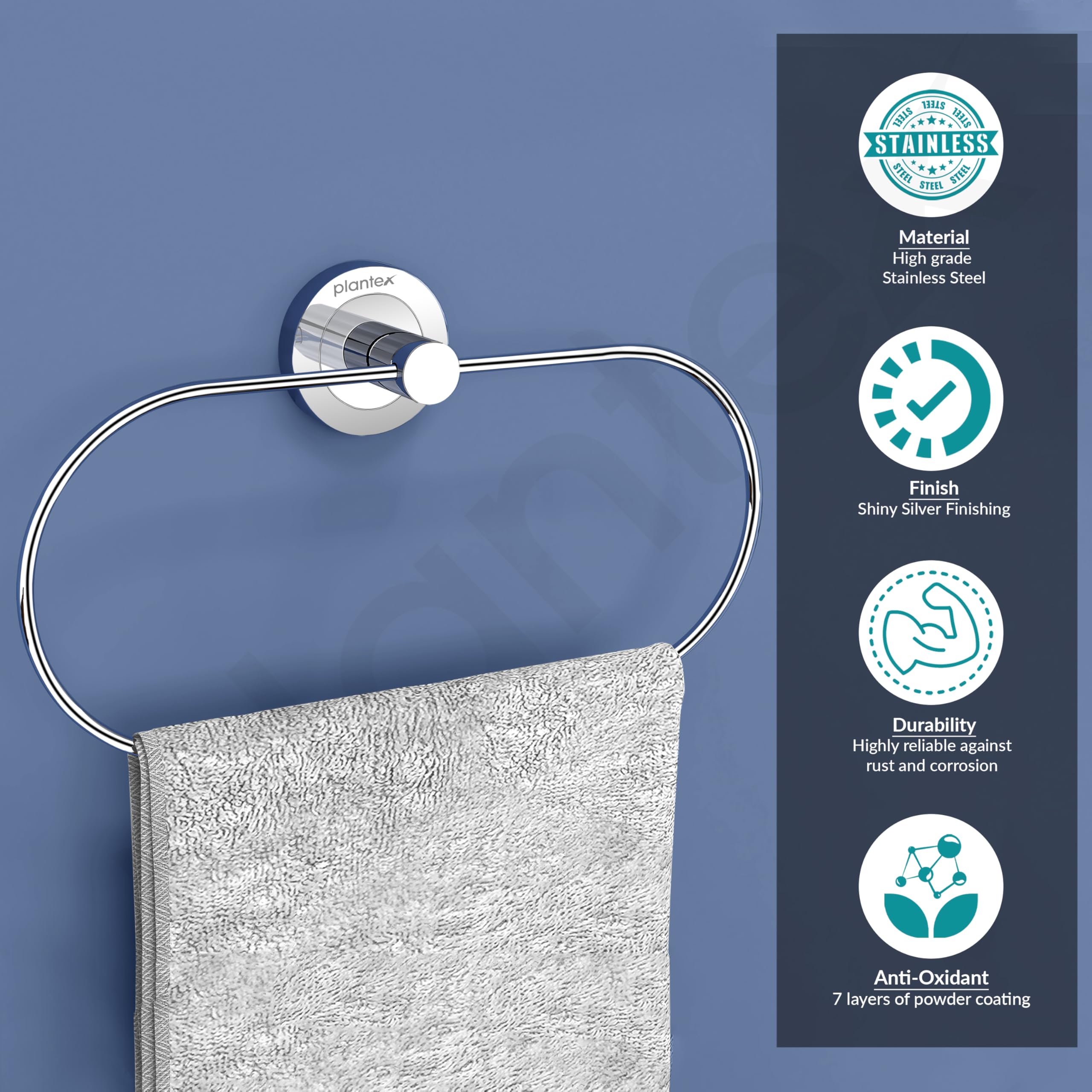 Plantex Stainless Steel Towel Ring - Chrome Oval Bathroom & Kitchen Towel Holder for Wash Basin, Napkin Hanger - Durable Bathroom Accessories for Home & Hotel Use