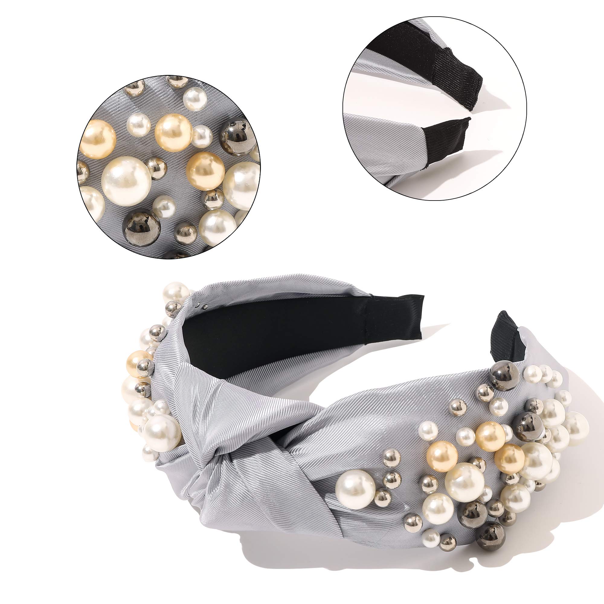 Elegant Knotted Pearl Headbands for Women - Non-Slip Fashion Hair Accessories (White, Gray, Beige) | Perfect for Weddings, Parties & Everyday Style