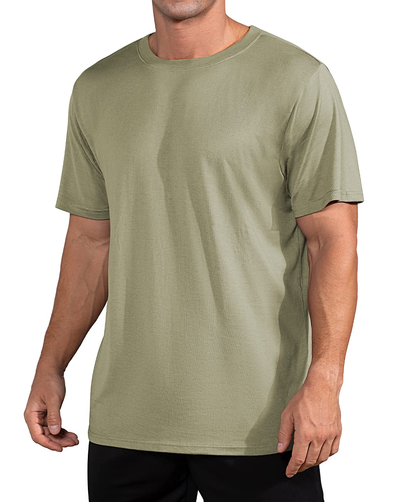 QUALFORT Men's Bamboo Viscose T-Shirt - Soft Breathable Crewneck Undershirt for Everyday Comfort & Layering