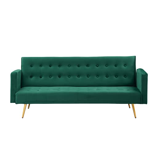 Convertible Sofa Bed - Modern Velvet Folding Sofa for Small Spaces, Multi-Functional Guest Bed & Lounge Chair, Green | Perfect for Apartments, Studios & Home Offices