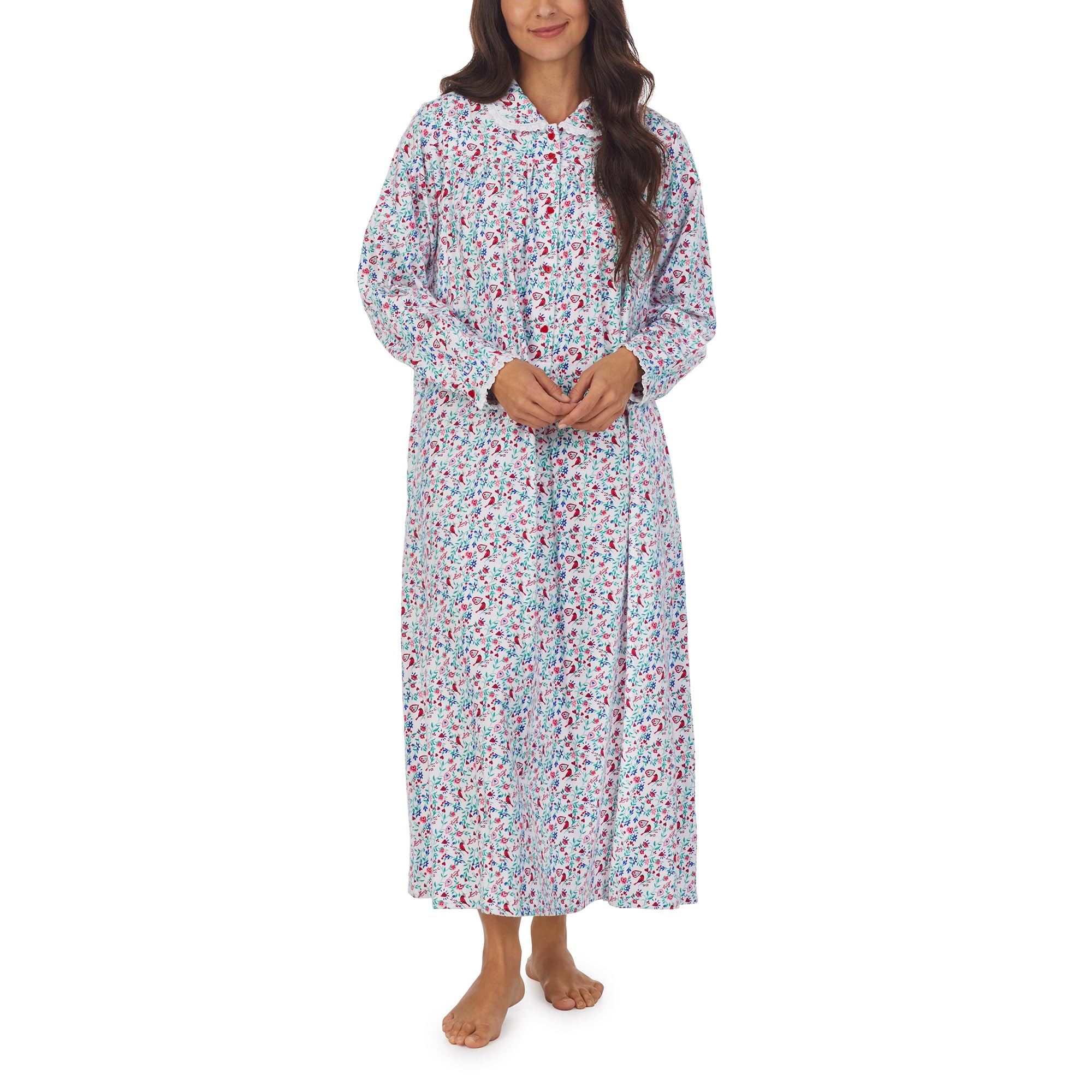 Women's Soft Flannel Pajama Set - Classic Round Neck Long Sleeve Sleepwear Nightgown for Cozy Nights & Relaxing at Home