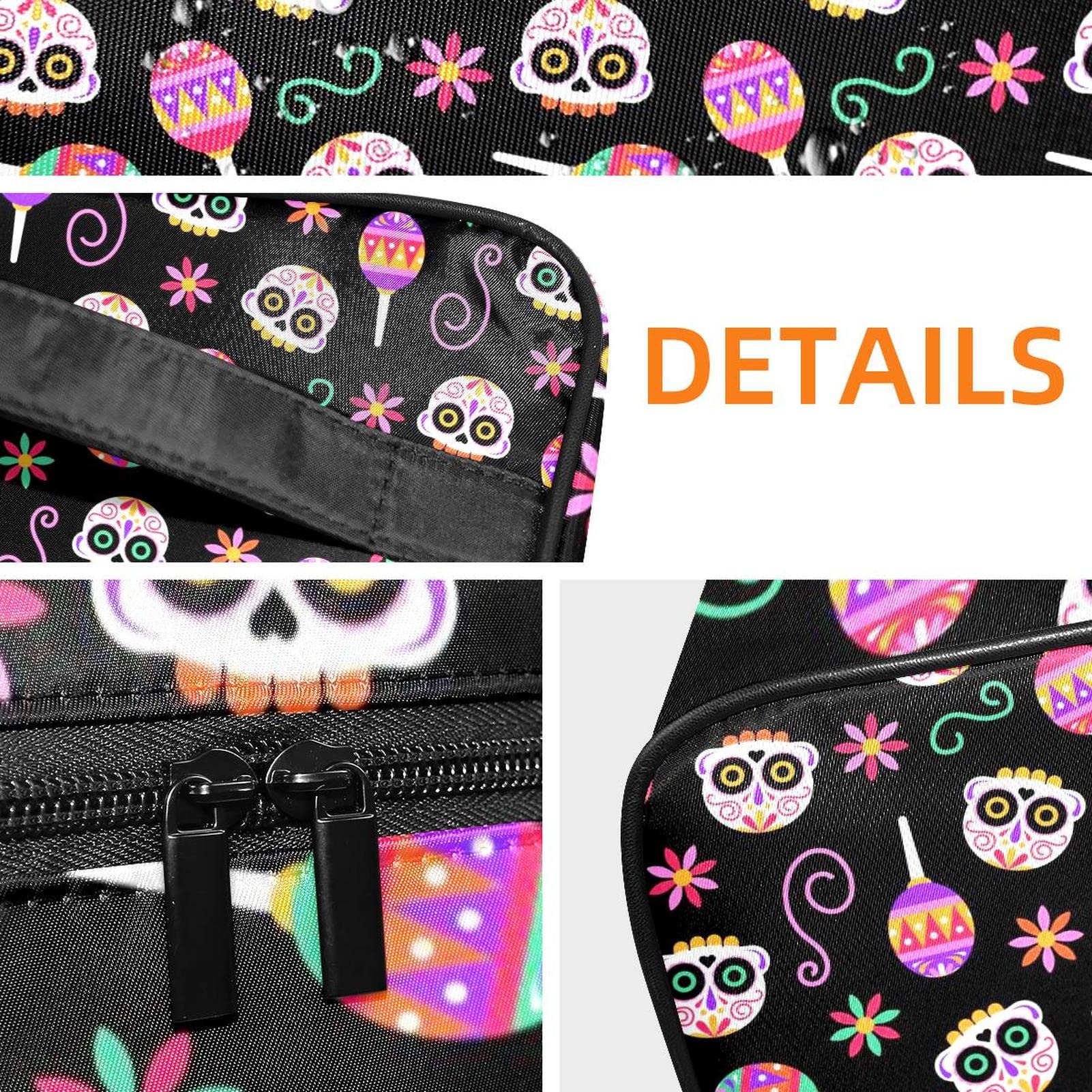 Vibrant Skull Makeup Bag - Waterproof Travel Toiletry Organizer for Women | Portable Cosmetic Pouch for Gym, Vacation & Daily Essentials Storage