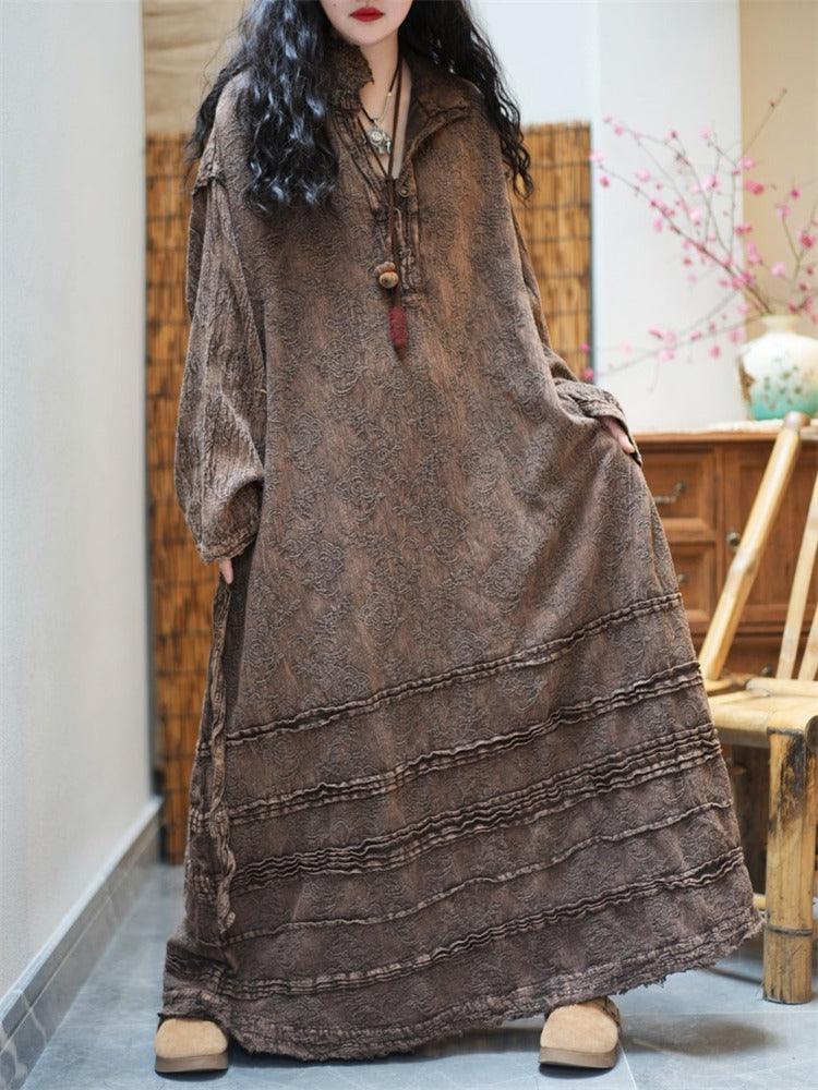 Long Sleeve Maxi Dress with Pockets - All Season Warm Women's Fashion for Fall, Winter & Spring - Perfect for Casual Outings, Date Nights & Holiday Parties