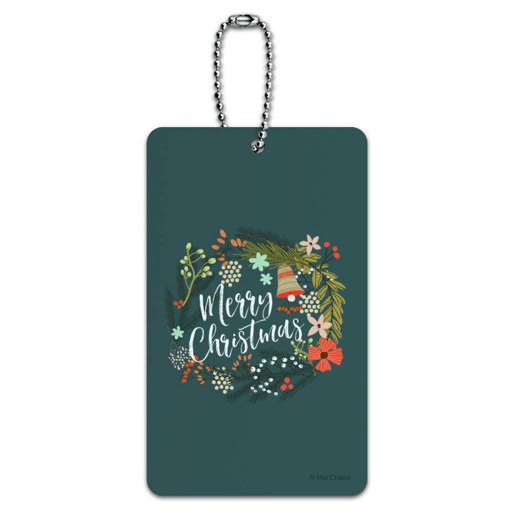 Festive Christmas Wreath Mistletoe Bell Luggage Tag - Holiday Travel ID Tag for Suitcases & Carry-On Bags - Perfect for Airports, Cruise Ships & Holiday Gift Giving