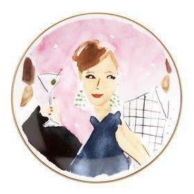 Kate Spade New York Illustrated Cocktails Tidbit Plates - Set of 4 Stylish Appetizer Dishes for Parties, Entertaining & Home Decor