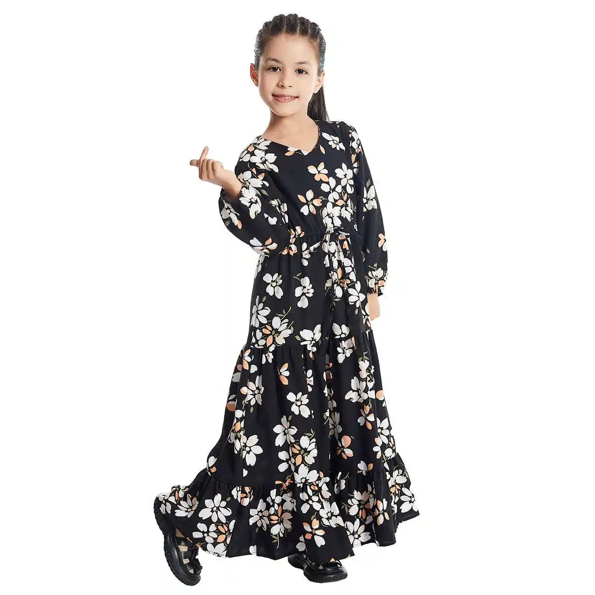 Elegant Floral Printed Middle Eastern Arab Abaya Dress for Women - Modest Islamic Fashion #25621 | Perfect for Prayer, Eid, and Special Occasions