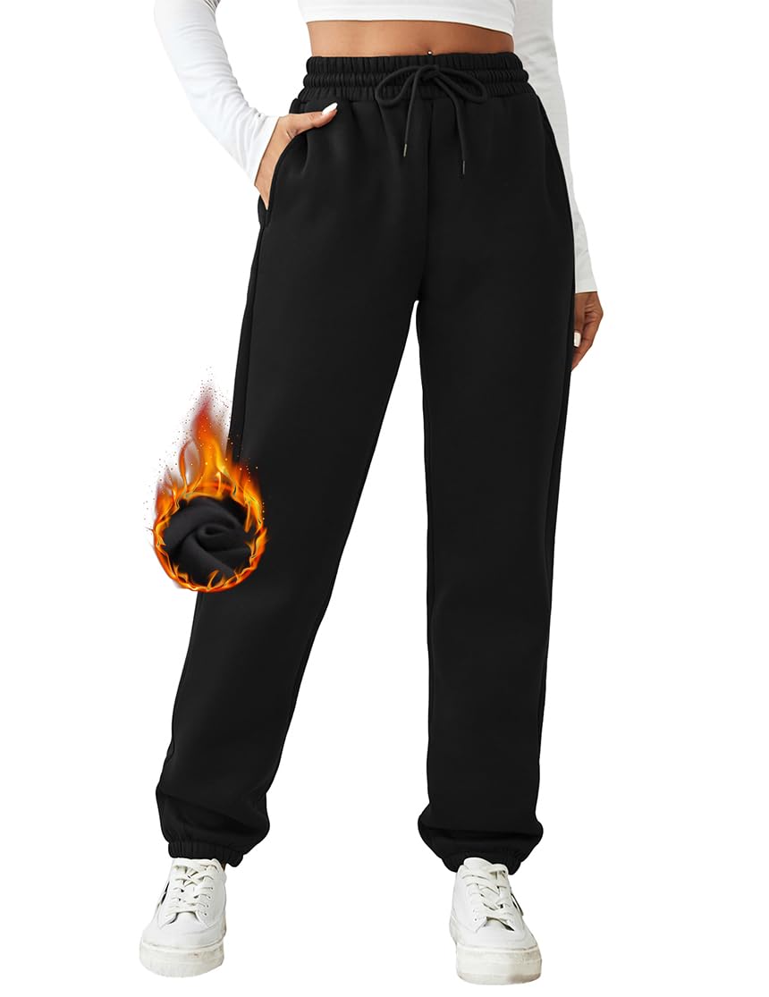 PINSPARK Women's Fleece-Lined Sweatpants - Winter Joggers with Pockets, Thick Warm Athletic Pants for Running, Yoga & Lounge | Cozy Casual Trousers for Cold Weather