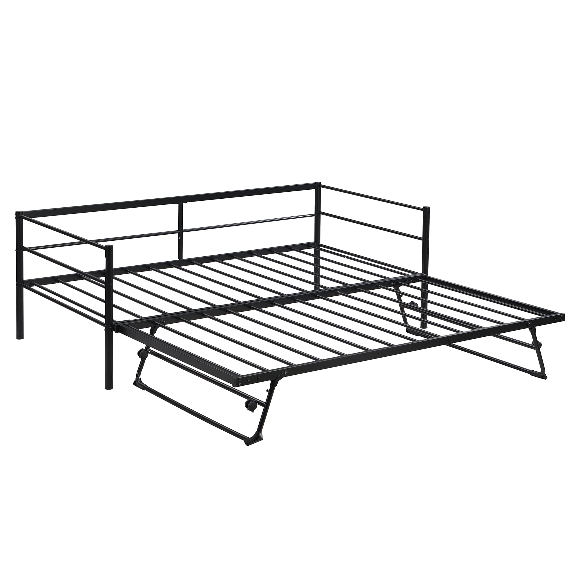 Harper & Bright Designs Metal Twin Size Daybed with Adjustable Pop-Up Trundle - Heavy Duty Sofa Sleeper with Folding Trundle Bed for Bedroom, Living Room & Guest Room - Space Saving Black Daybed for Small Spaces & Sleepovers