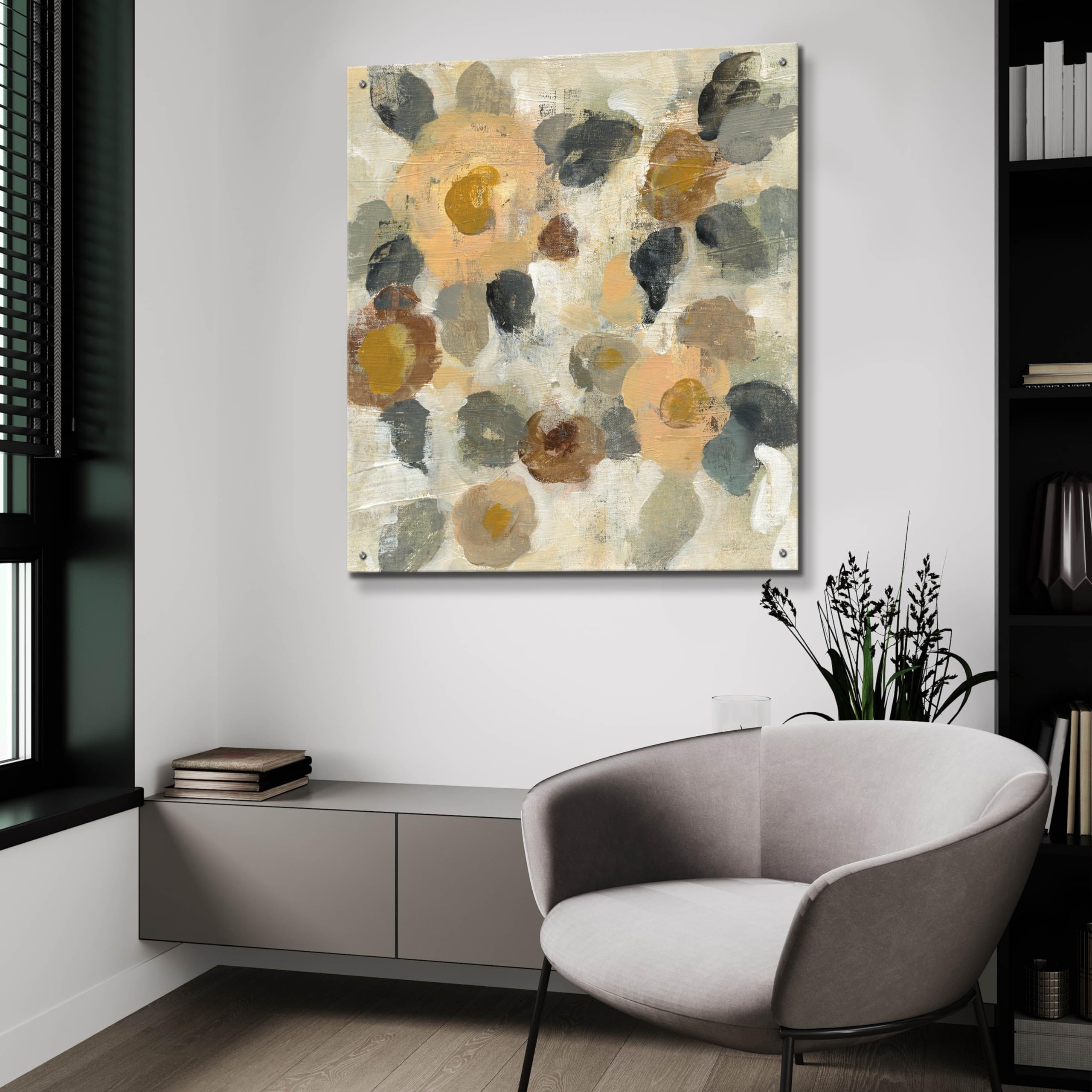 Silvia Vassileva Neutral Floral II Acrylic Glass Wall Art - 36x36 Inches Modern Floral Painting for Living Room, Bedroom & Office Decor
