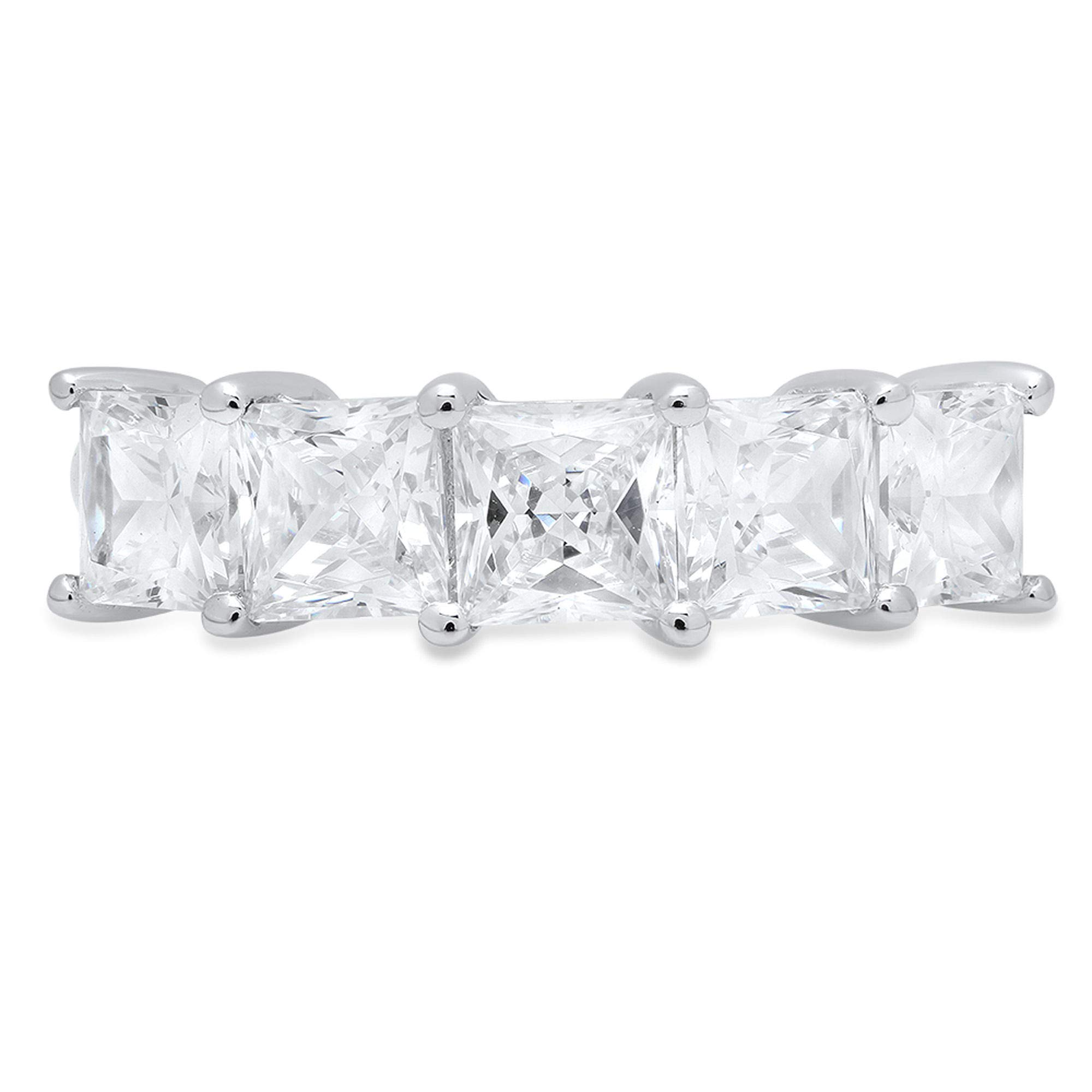 3.75 Carat Princess Cut Lab-Grown Diamond Ring - SI1-SI2 Clarity, I-J Color - 14K White Gold Eternity Wedding Band - Art Deco Engagement Ring for Women - Perfect for Anniversaries, Proposals & Special Occasions