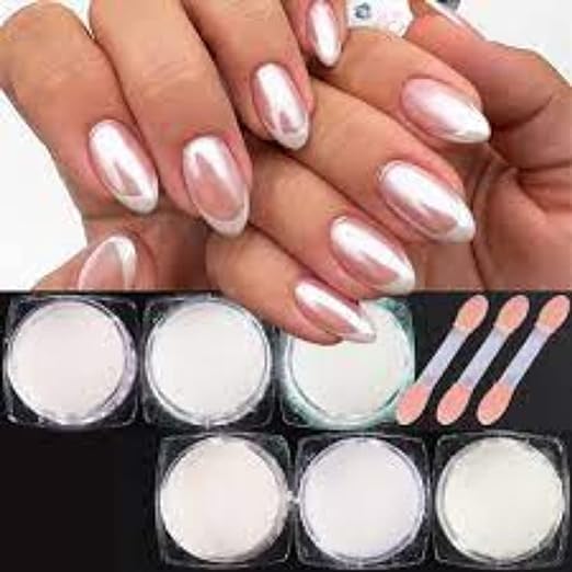 Bunny Nail Studio Chrome Powder for Nail Art - Pearl White Nail Glitter & Polish Powder Kit | Professional Chrome Nail Paint for Extensions & Manicures | Perfect for Salon, Home DIY & Party Nail Designs