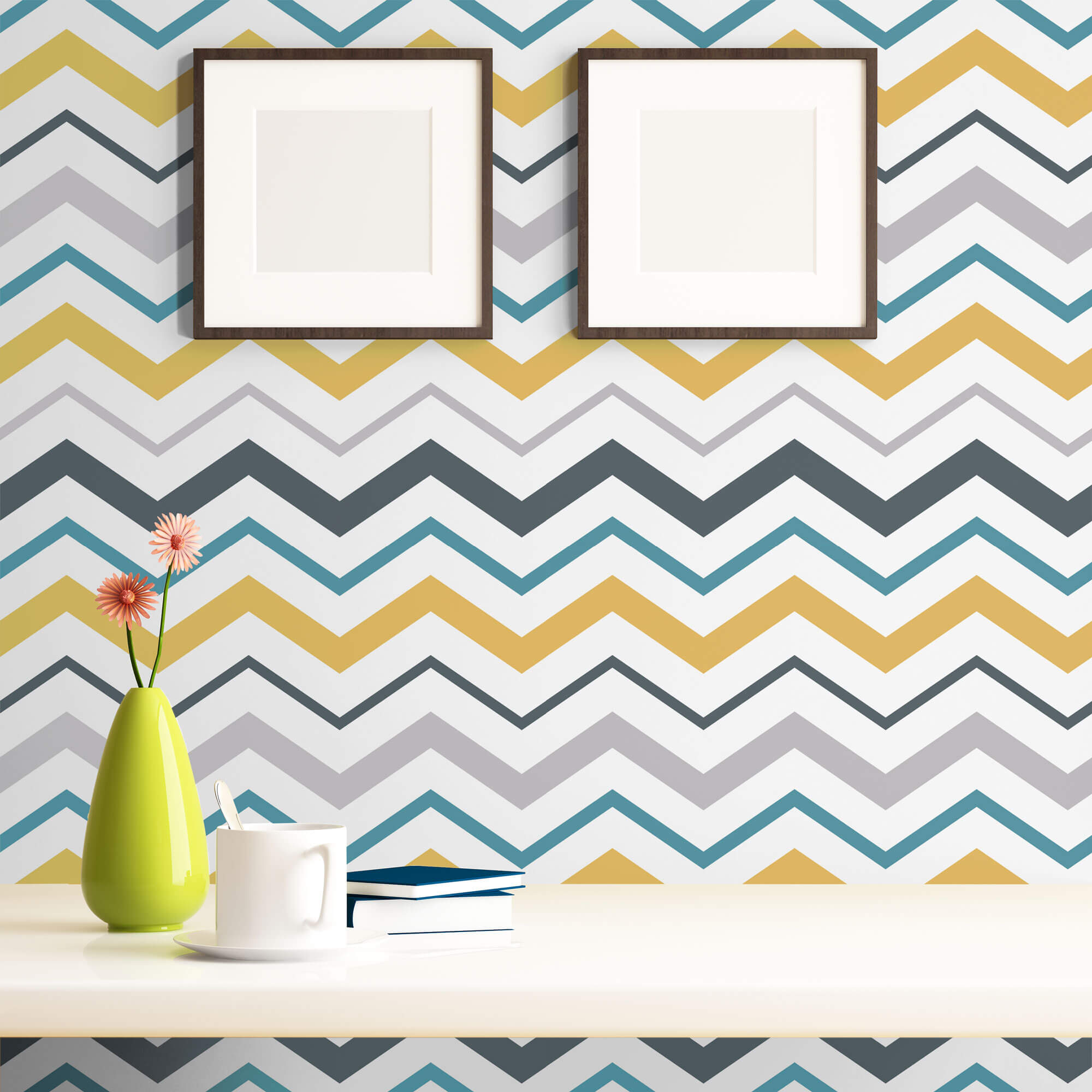 Yellow and Grey Chevron Peel and Stick Removable Wallpaper - Self-Adhesive Decorative Wall Covering for Bedroom, Nursery, Office & Home Decor