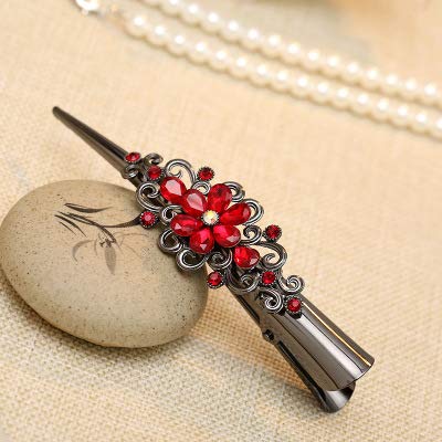 Vintage Large Metal Hair Clips with Rhinestones - Flower Duck Bill Hair Barrettes with Teeth for Women & Girls (Red) | Perfect for Weddings, Parties & Everyday Hair Styling