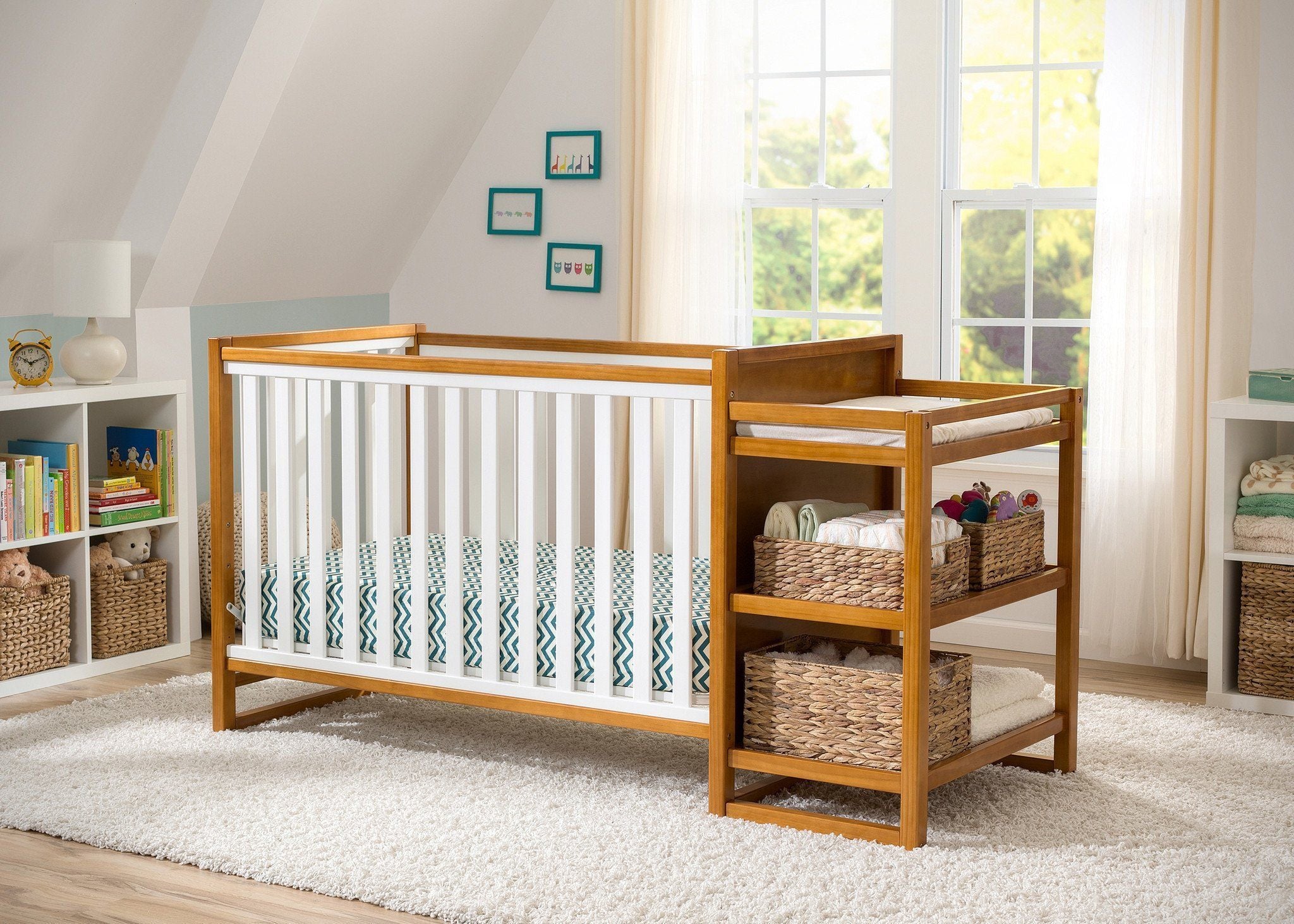 Gramercy Convertible Crib with Changing Table - Nursery Furniture for Baby Girls & Boys - Perfect for Small Spaces & Modern Nurseries