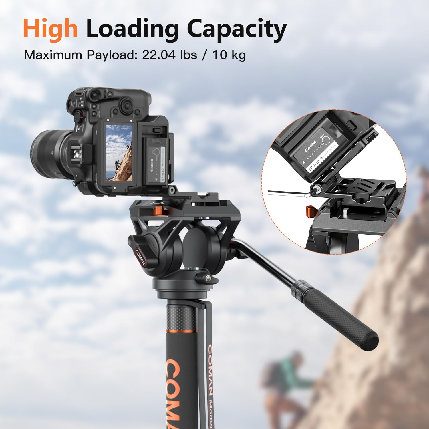 Coman Professional Q6 Video Camera Monopod with Tripod Stand - 70.6 Inch Heavy Duty Aluminum Monopod with Feet, Supports 22 lbs for DSLR Cameras (Canon, Nikon, Sony) - Perfect for Travel Vlogging, Wedding Photography & Outdoor Shooting